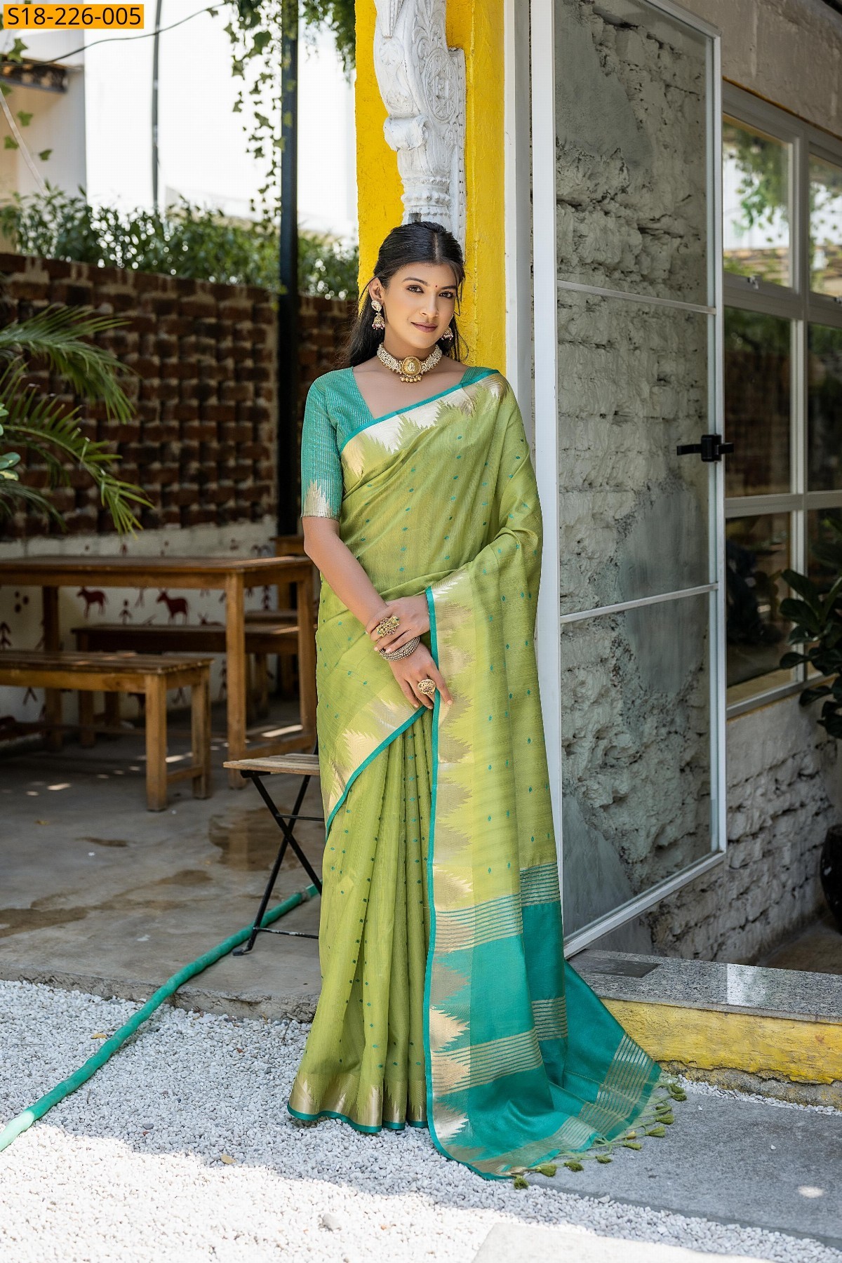 Green Semi Tussar silk sarees