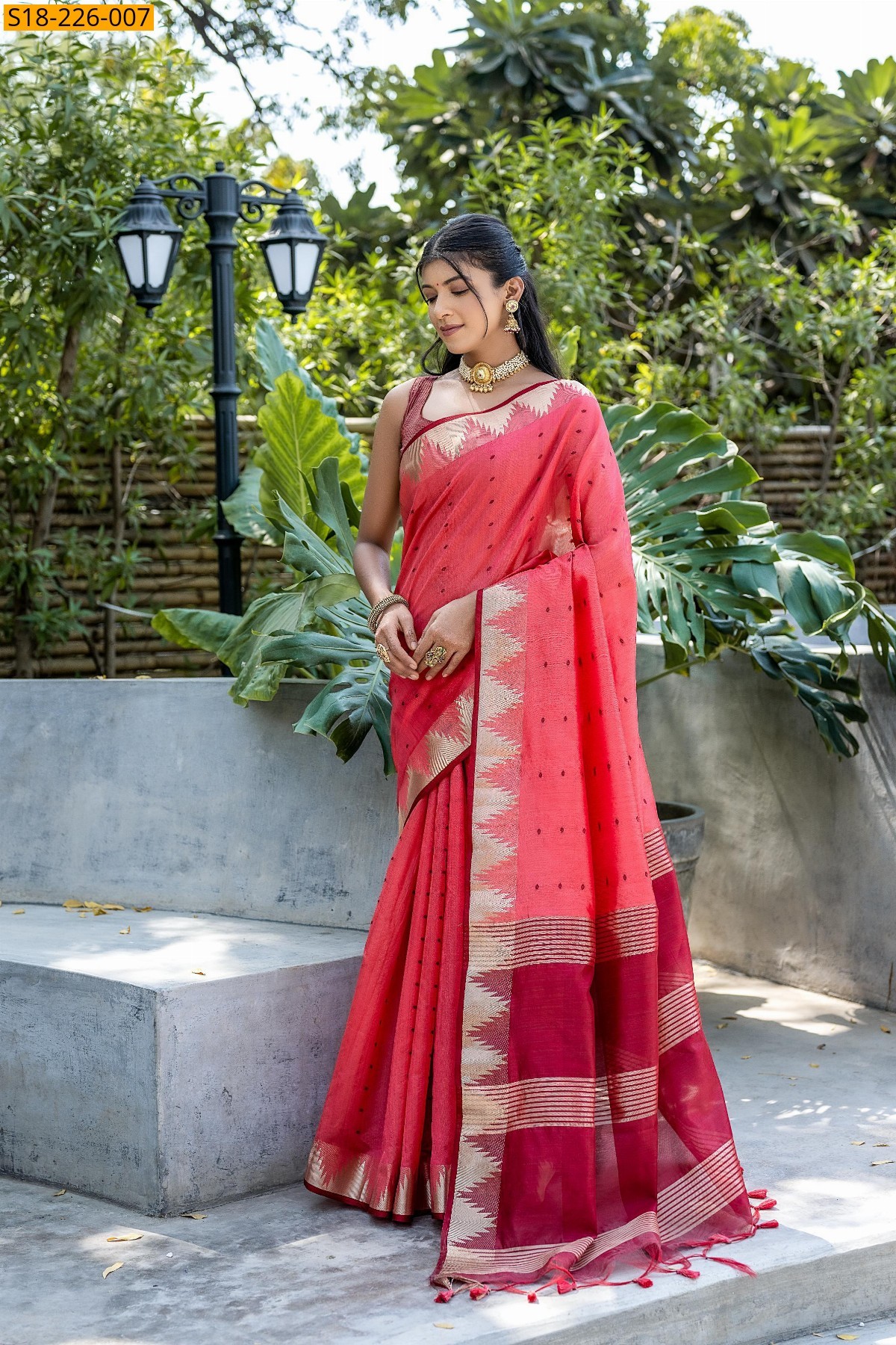 Peach Semi Tussar silk sarees