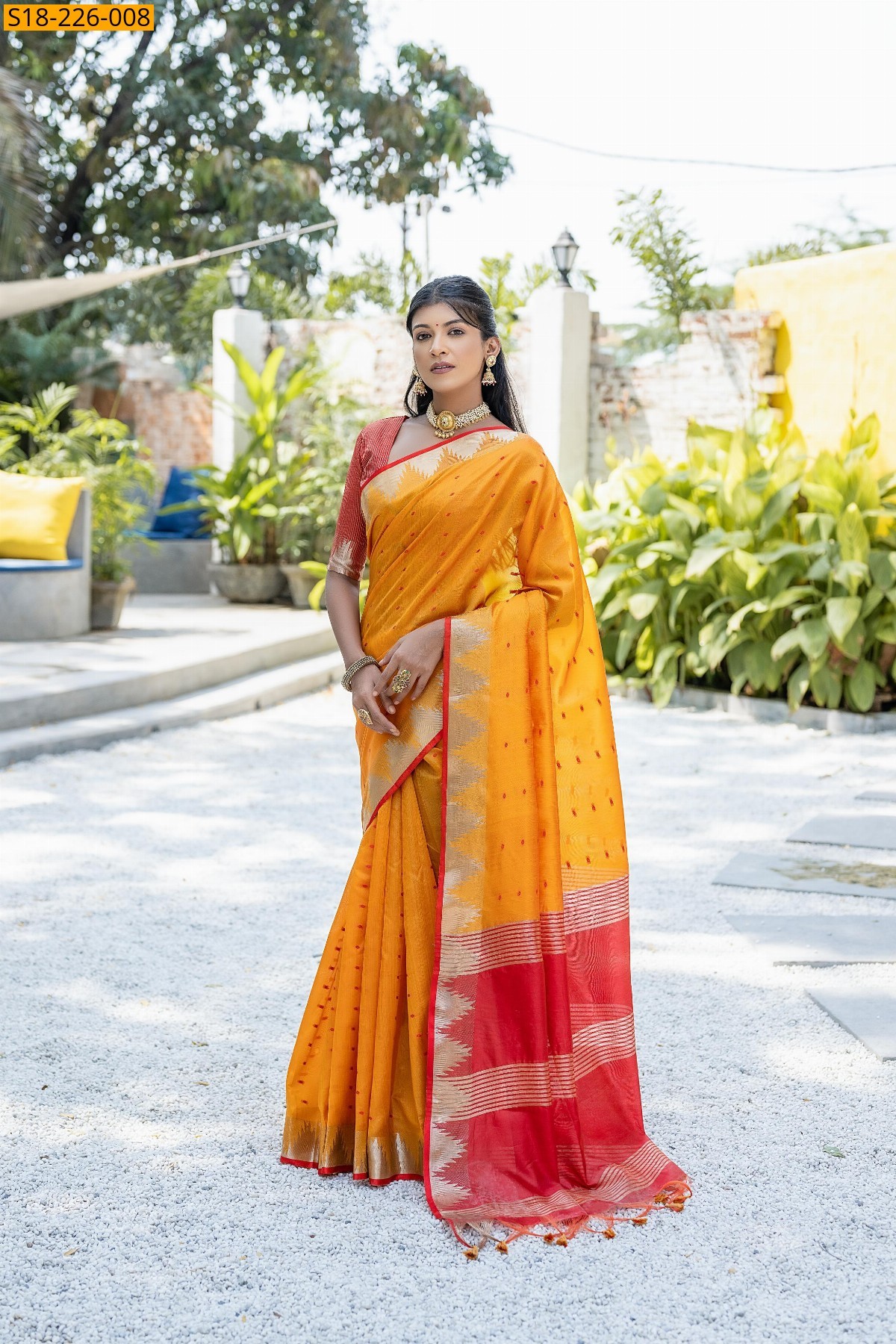 Orange Semi Tussar silk sarees