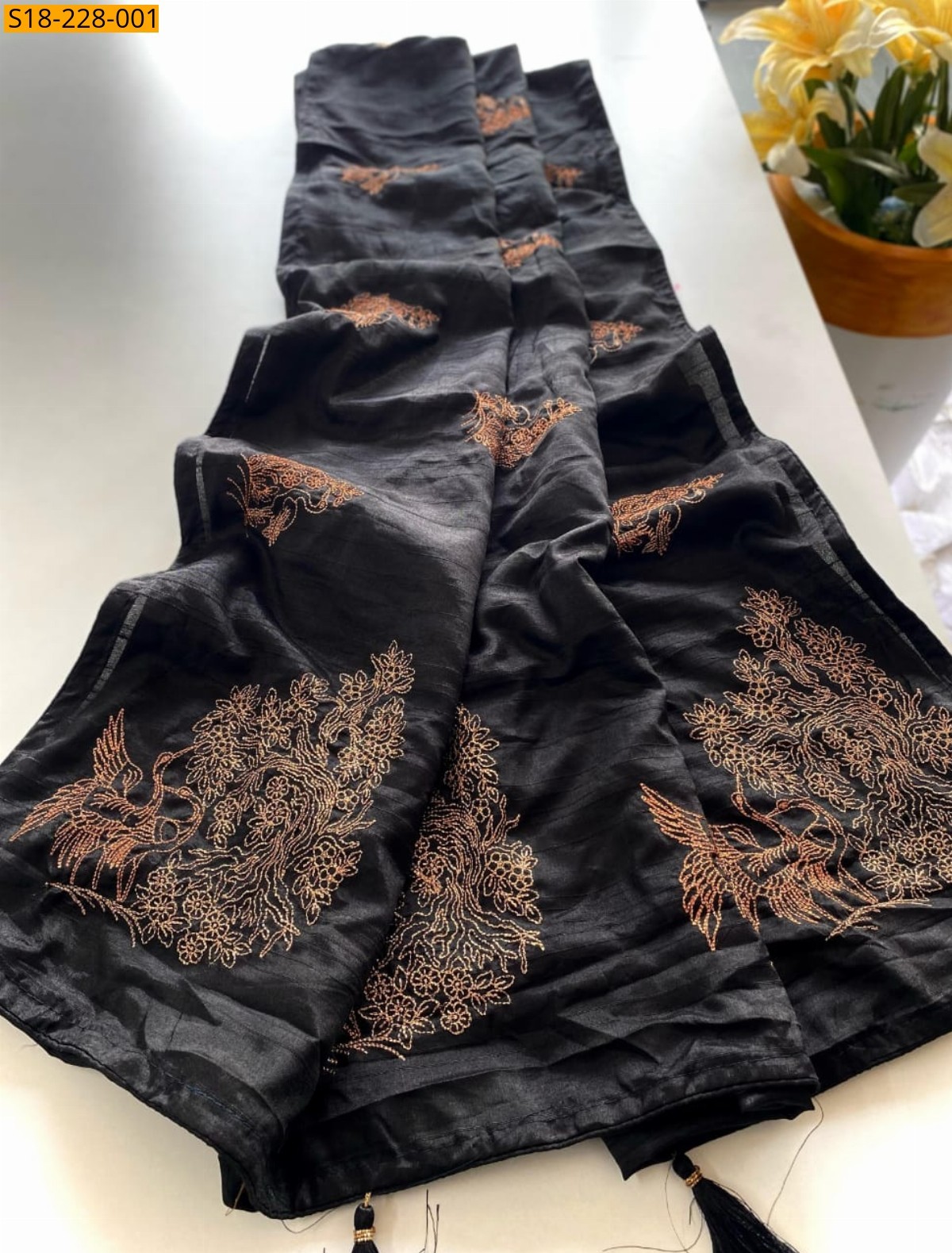 Black Fancy Soft Silk Embroidery Saree
