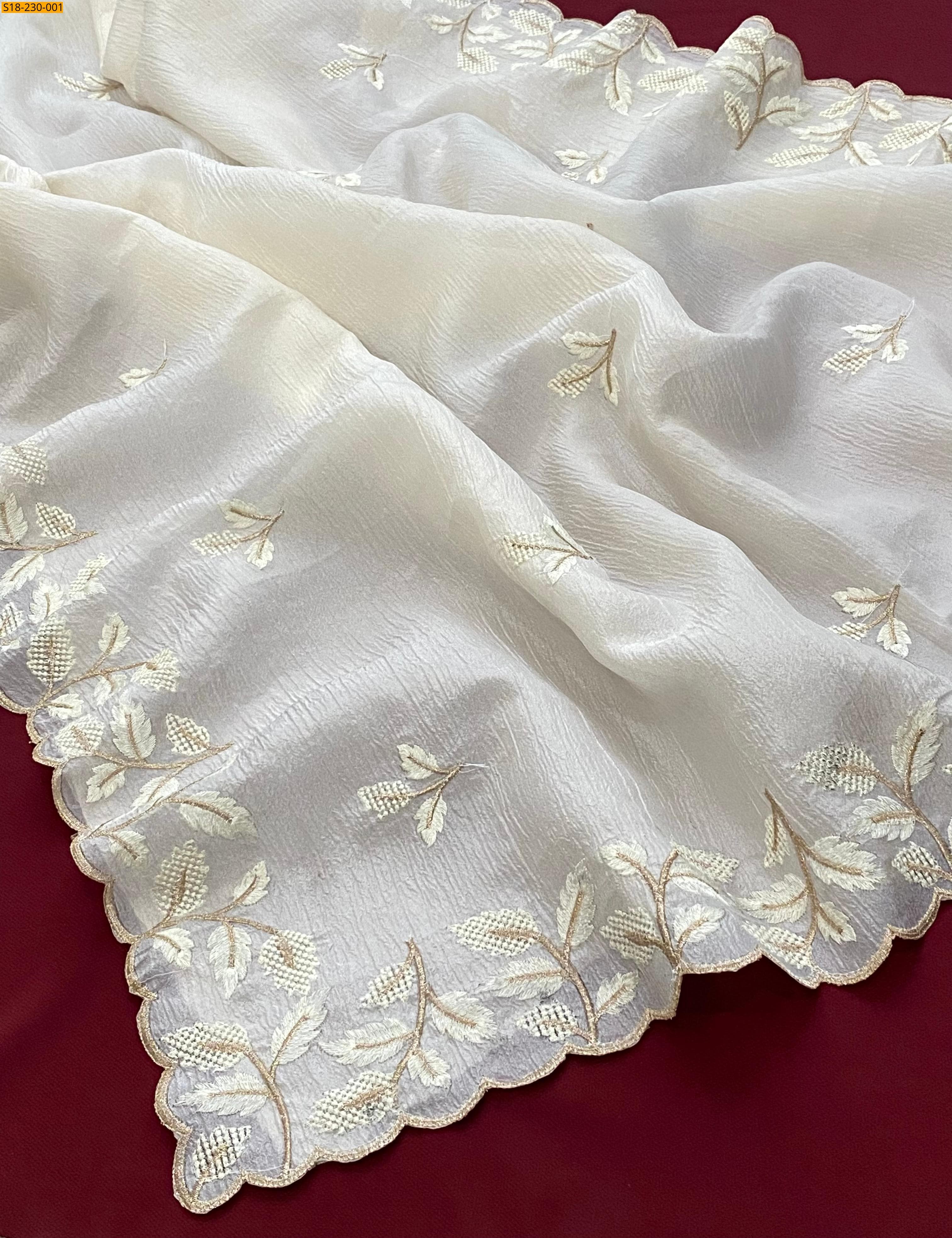 White Crushed Georgette embroidery sarees