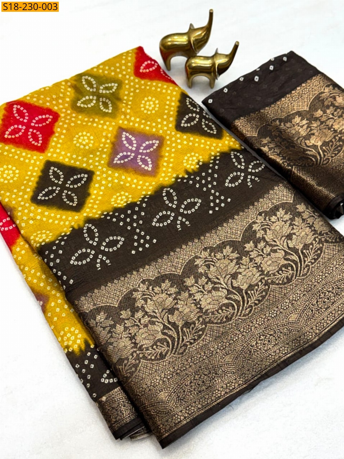 Yellow Fancy Soft Crush Dola Silk Saree