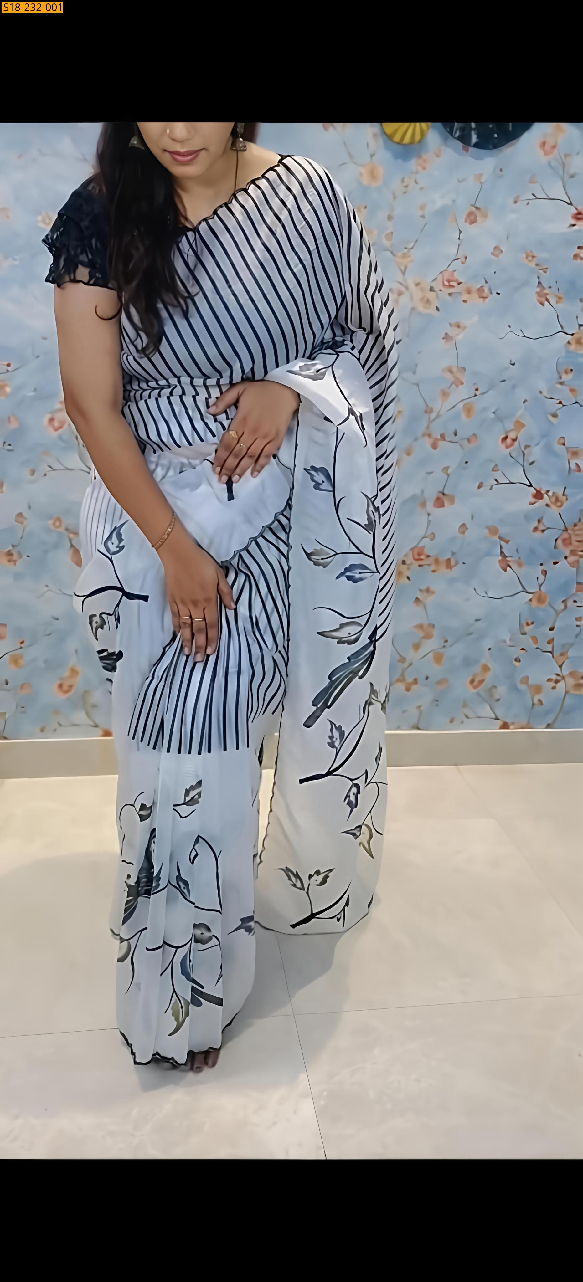 White Marshmallow georgette saree
