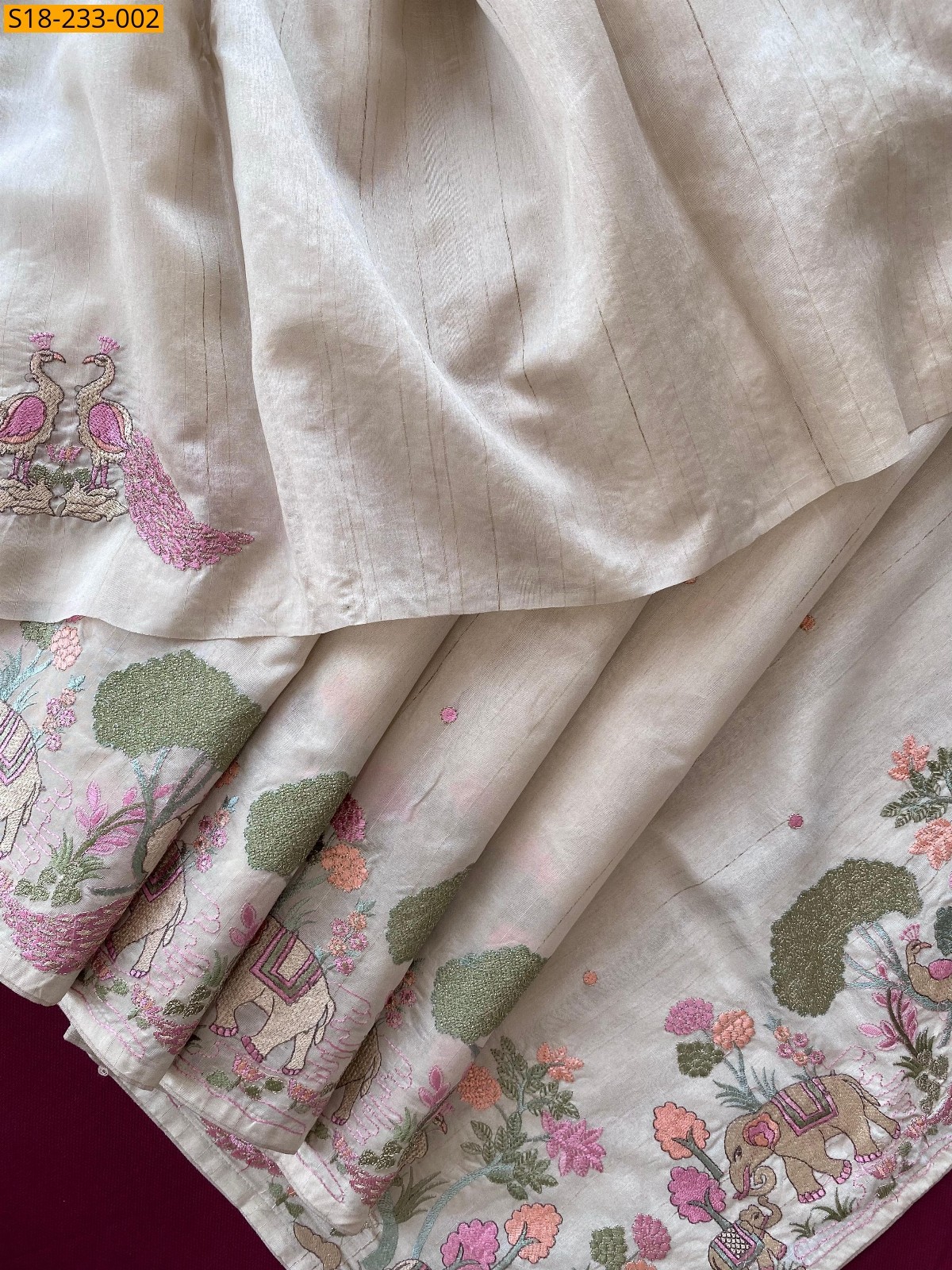 Half white Tussar silk embroidery sarees