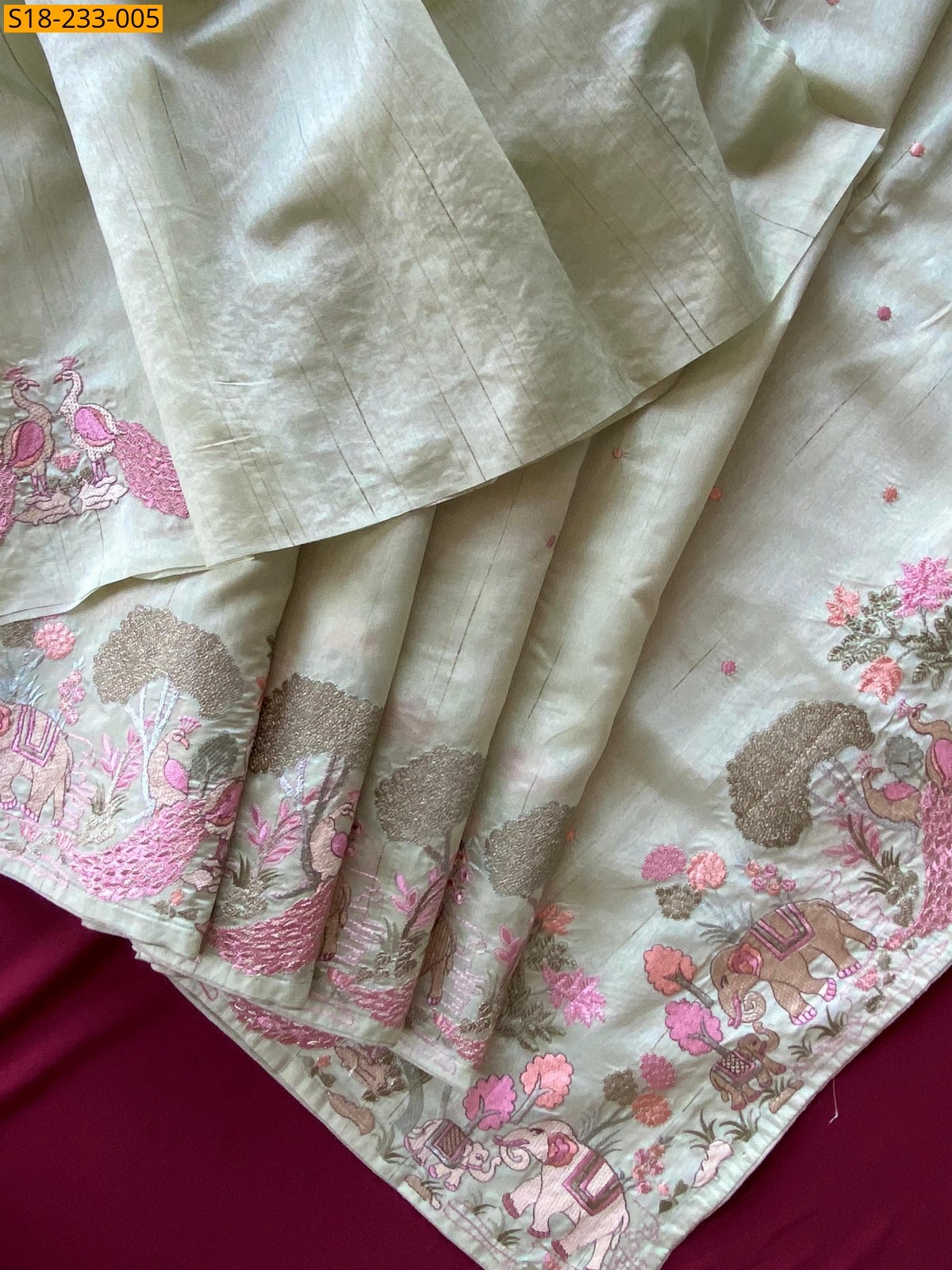 Green Tussar silk embroidery sarees