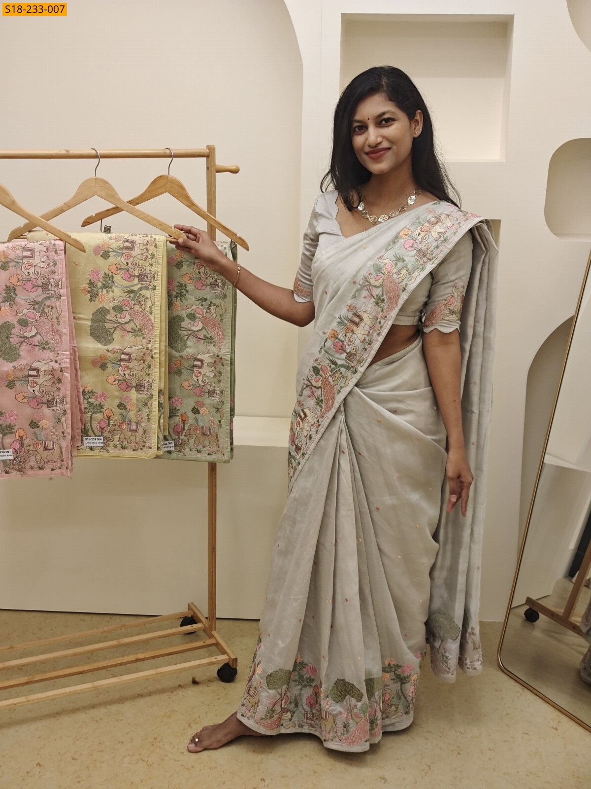 Gray Fancy Tussar silk embroidery sarees