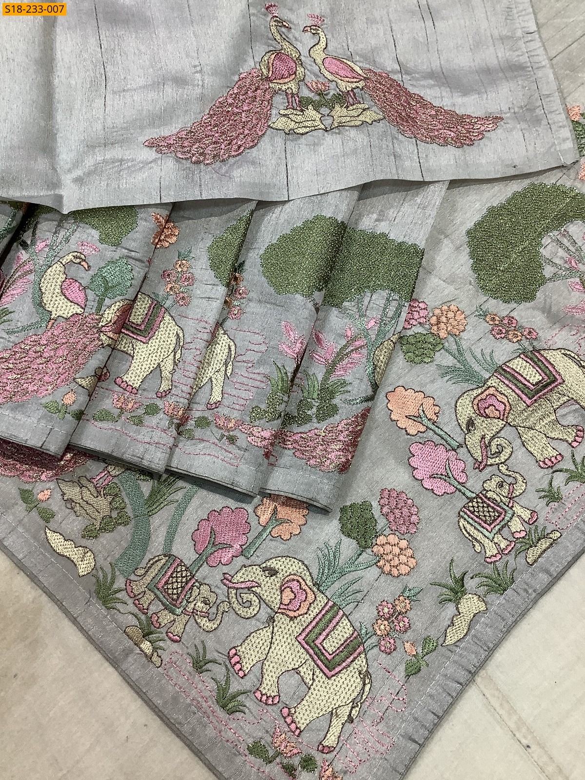 Gray Fancy Tussar silk embroidery sarees
