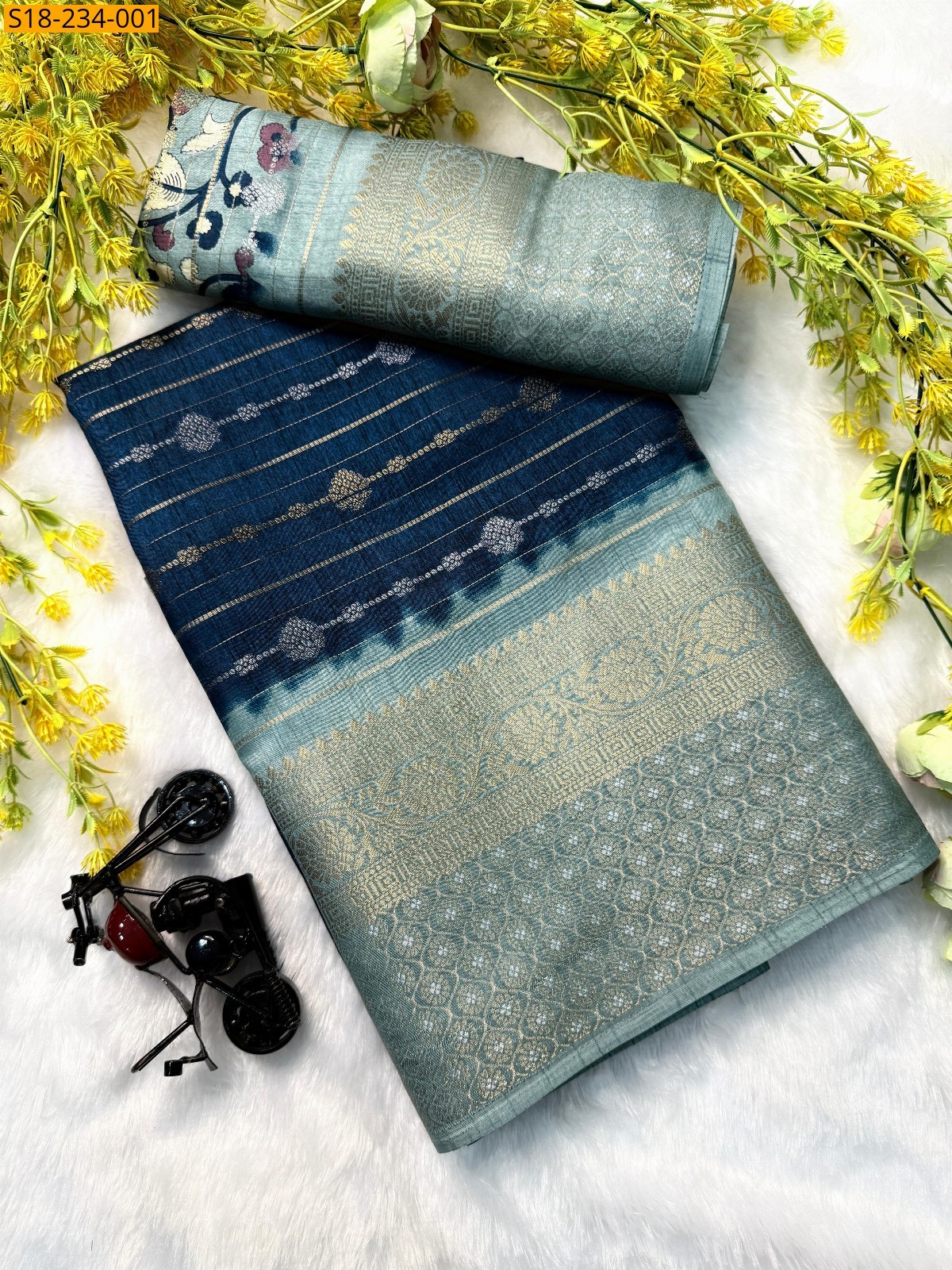 Navy Blue Kolam fancy silk weaving sarees