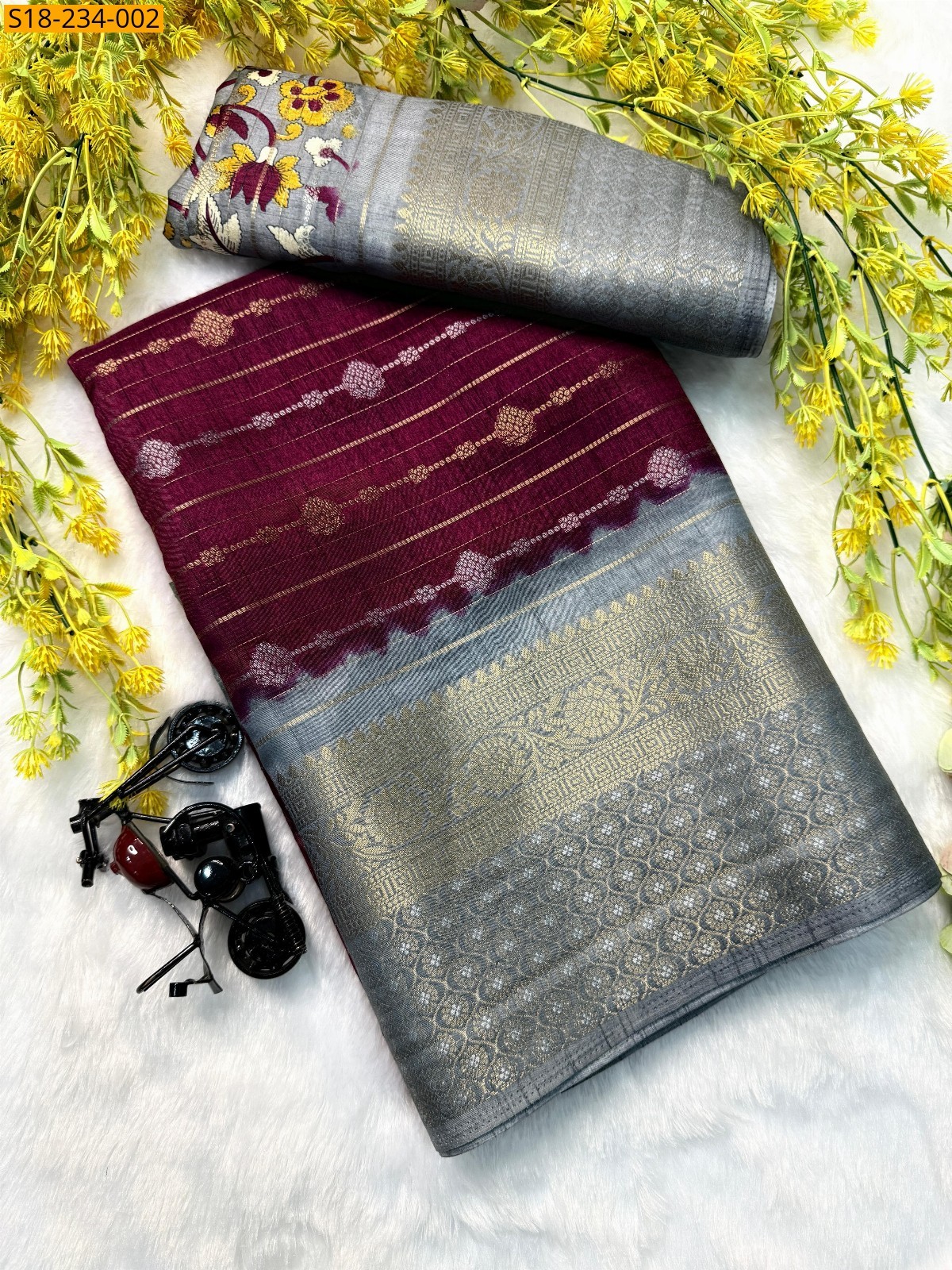 Maroon Kolam fancy silk weaving sarees