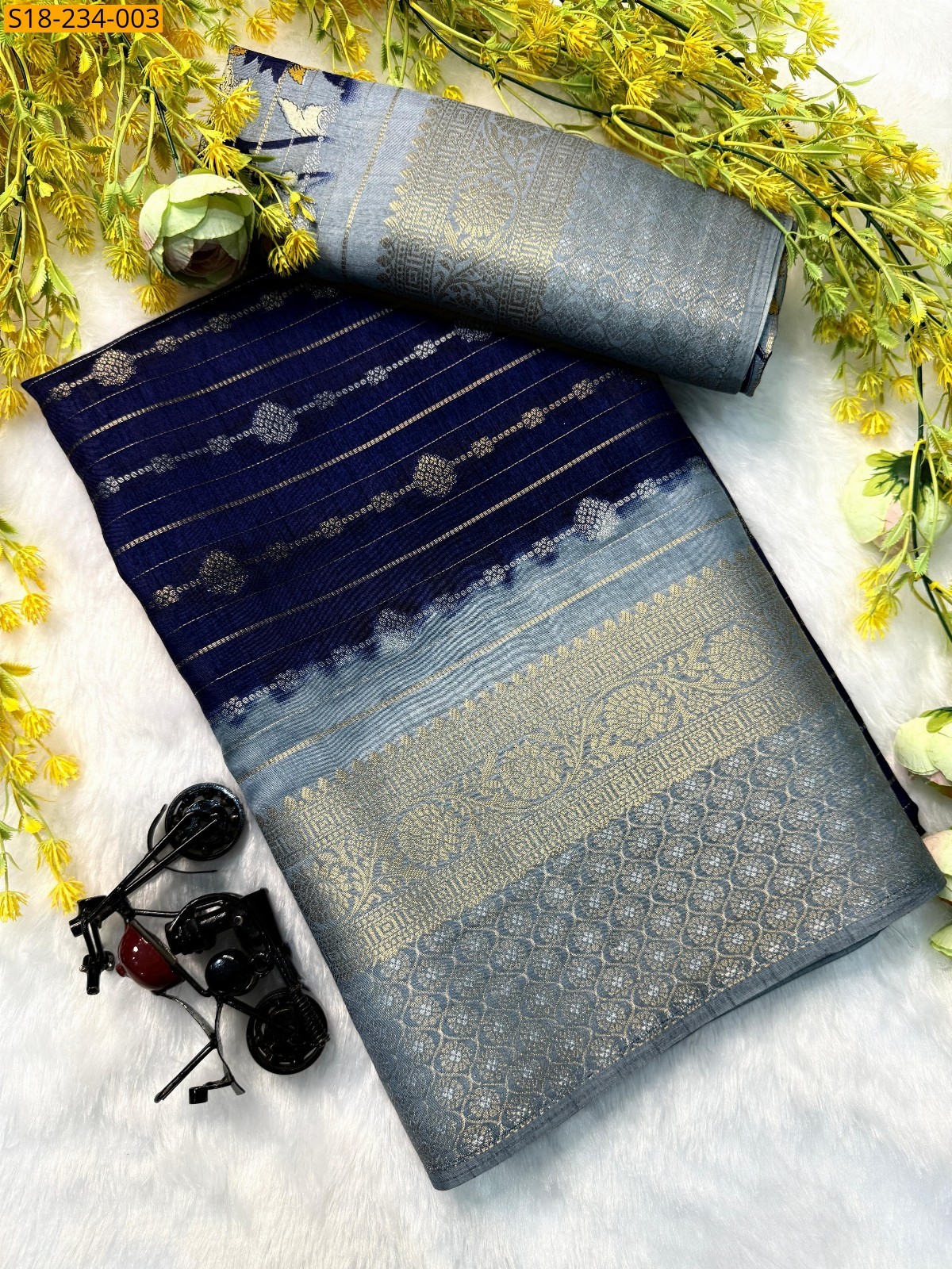 Dark Navy Kolam fancy silk weaving sarees