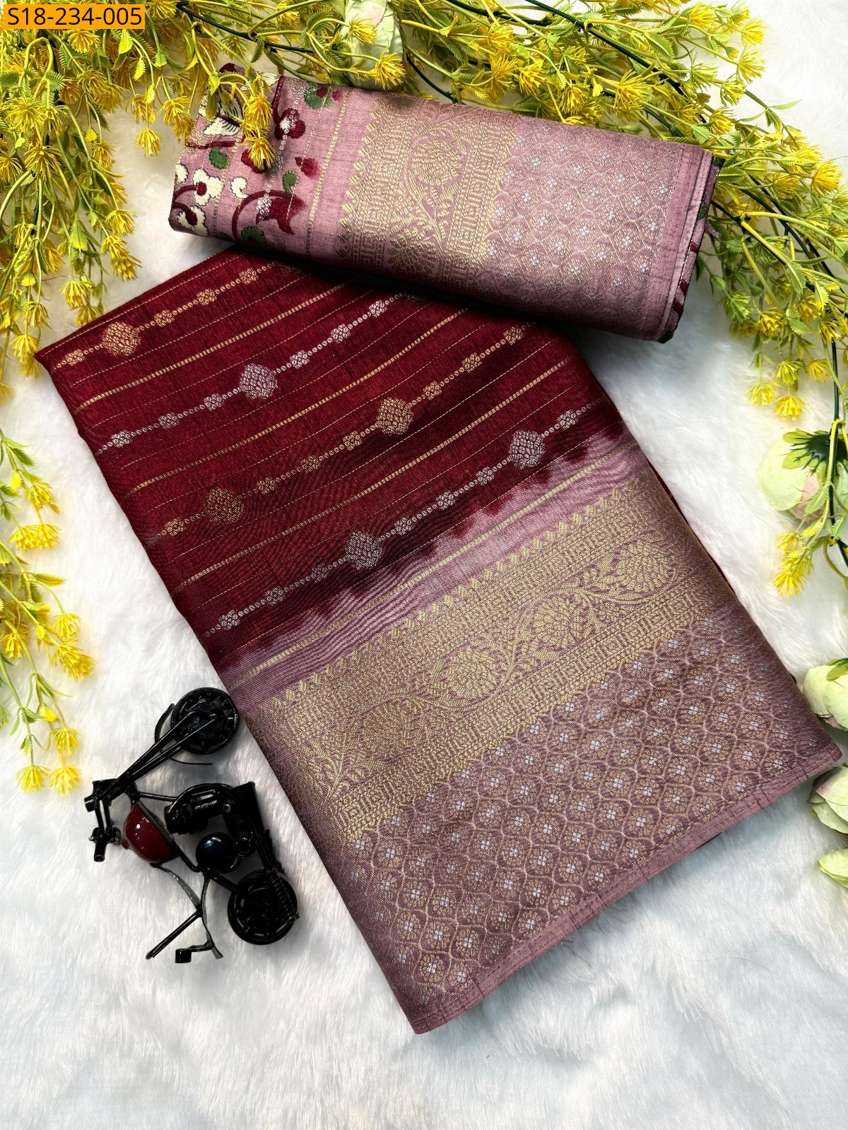 Maroon Kolam fancy silk weaving sarees