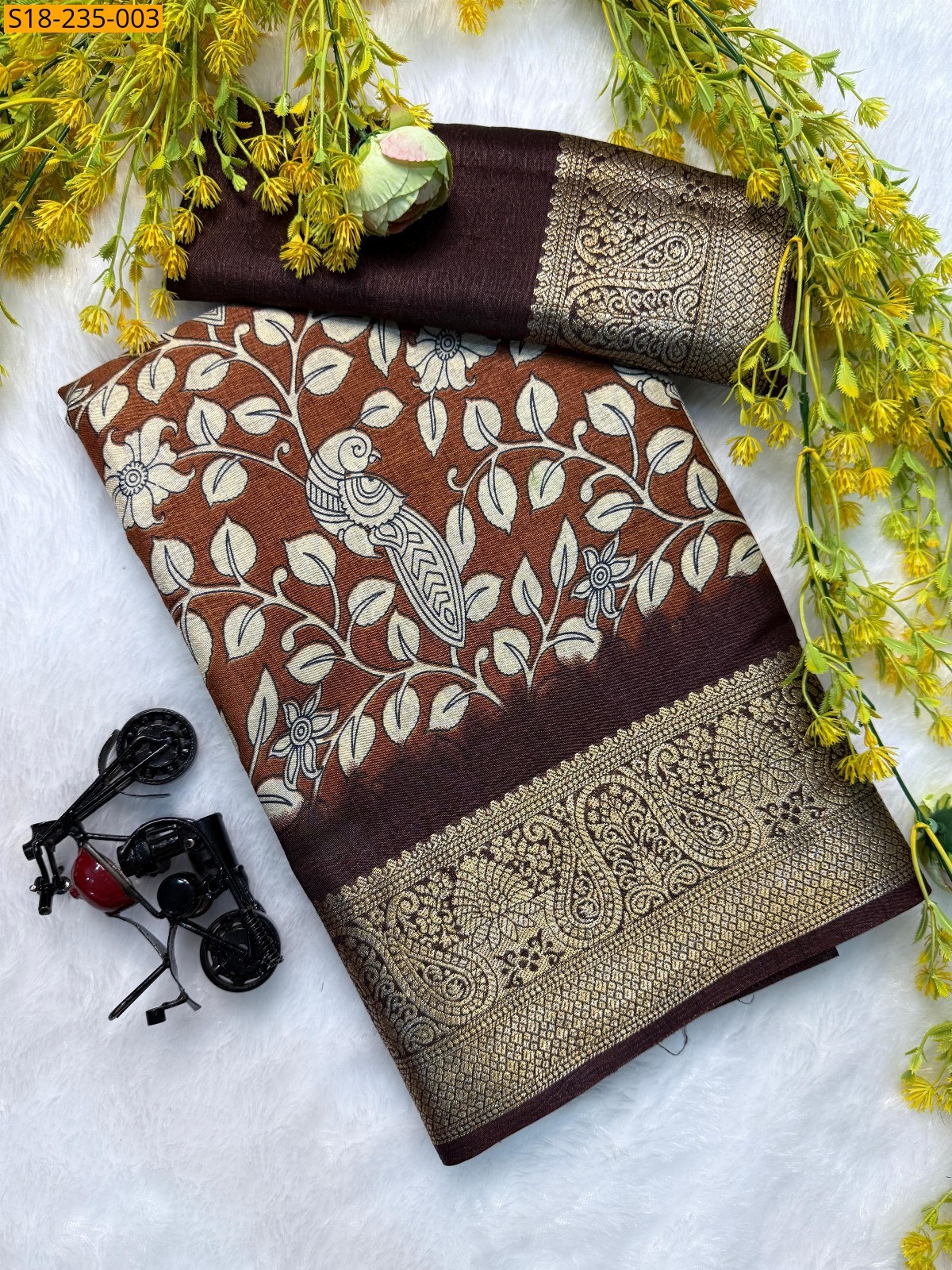 Brown Fancy dola silk kalamkari printed sarees