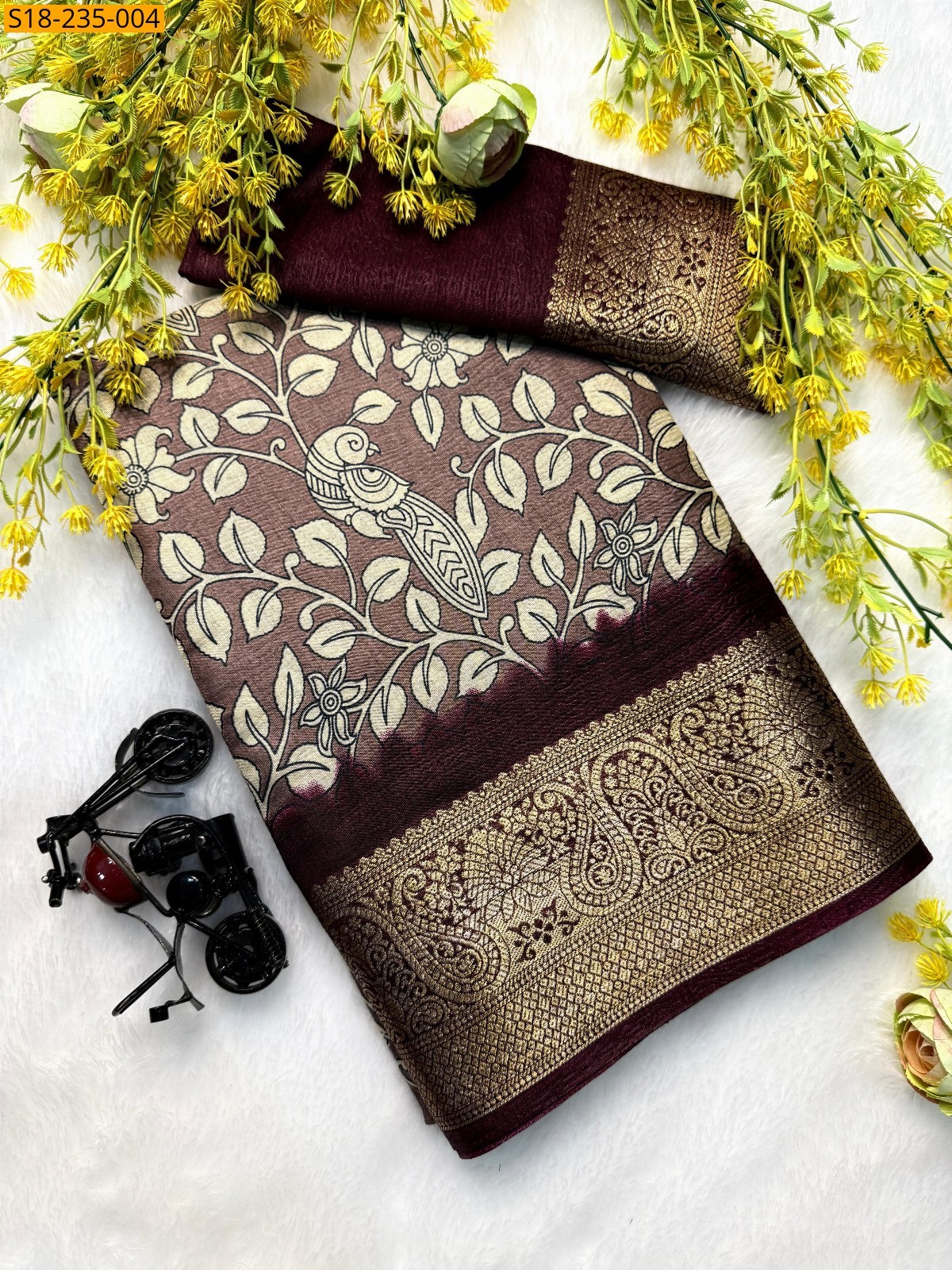 Brown Fancy dola silk kalamkari printed sarees
