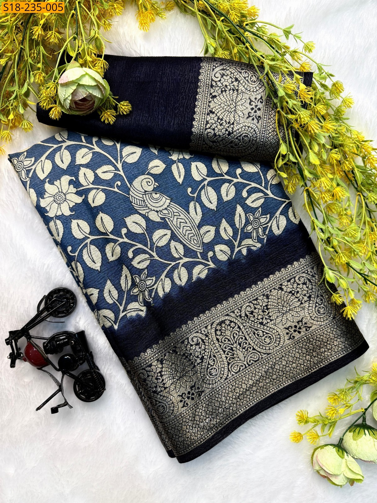 Blue Fancy dola silk kalamkari printed sarees