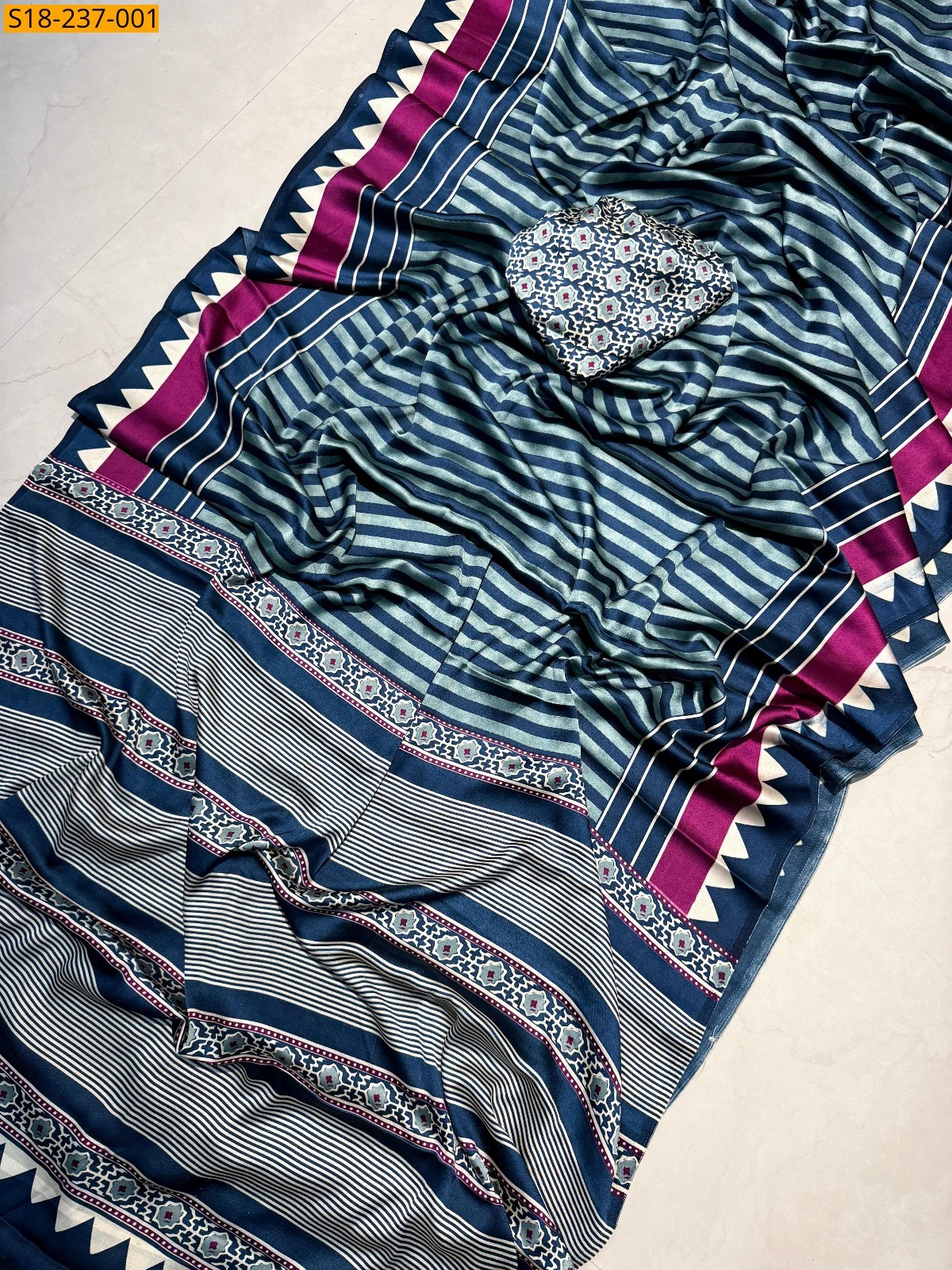 Peacock Blue Fancy satin silk saree