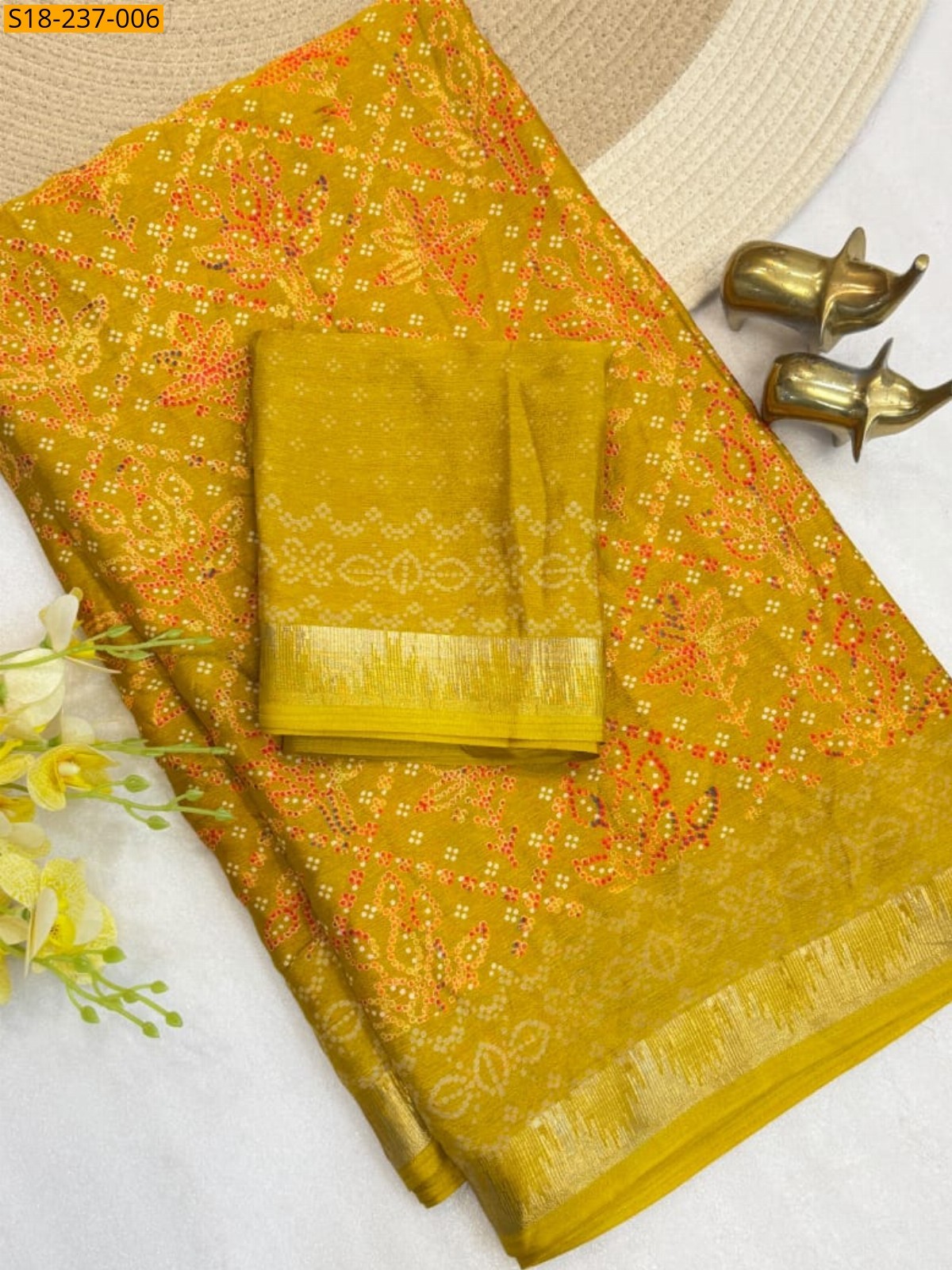 Yellow Fancy Chinnon Silk Saree