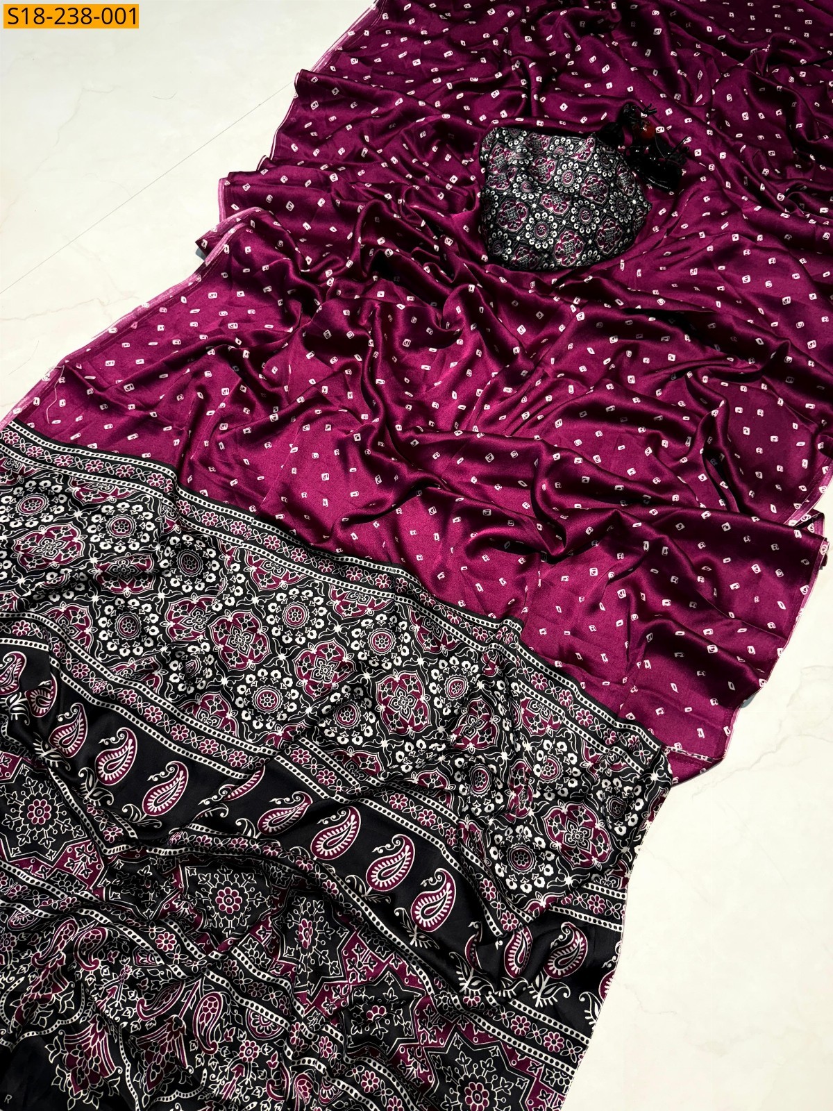 Magenta Fancy satin silk saree