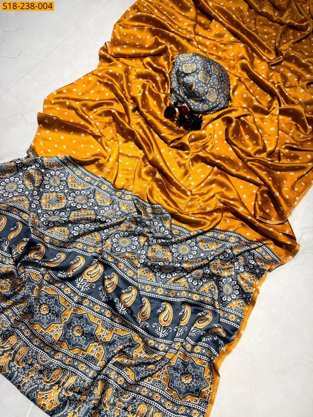 Mustard Fancy satin silk saree