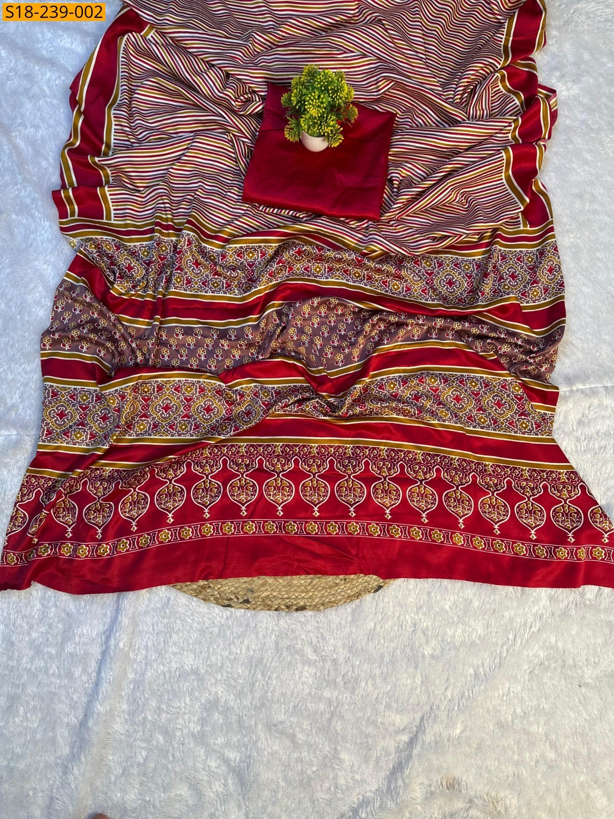Red Fancy satin silk printed sarees