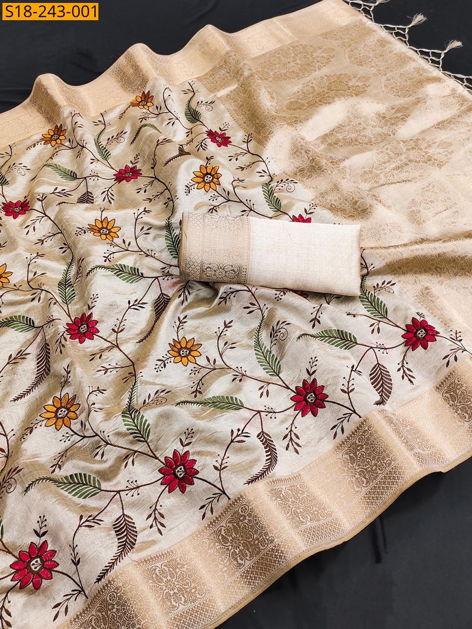 Half White Soft Tussar Silk Blend Saree