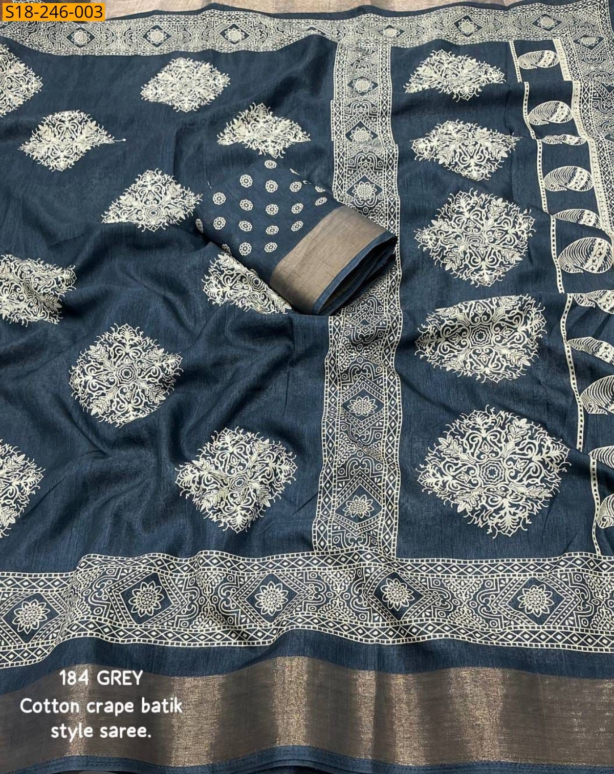 Navy Fancy cotton batik printed sarees