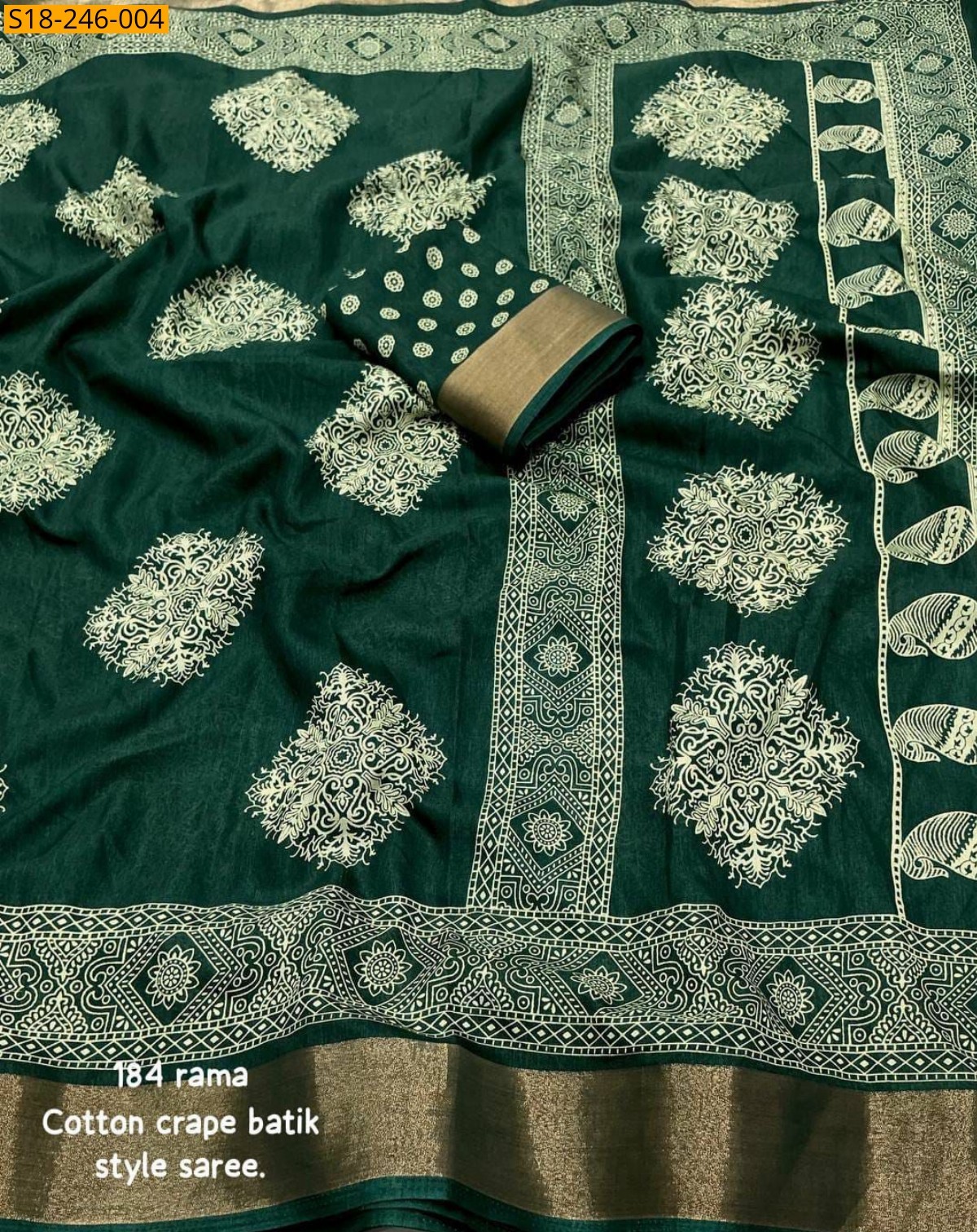 Green Fancy cotton batik printed sarees