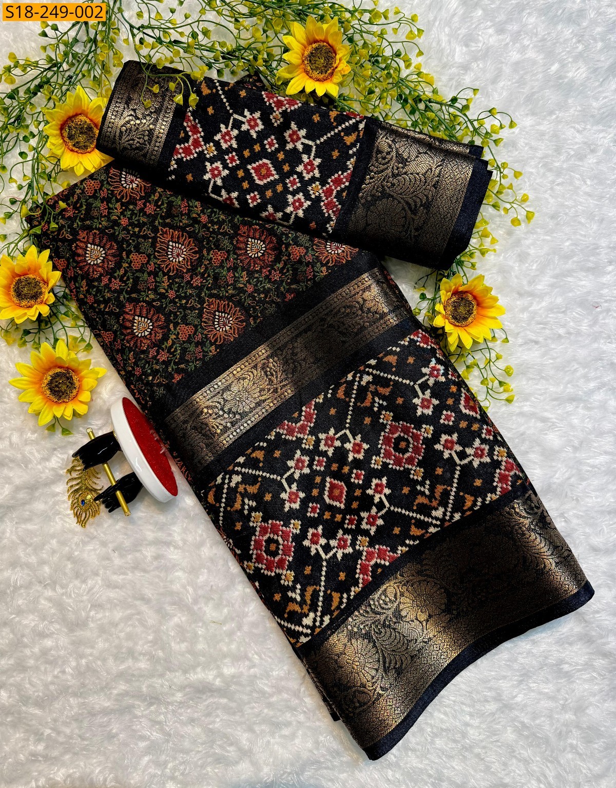 Black Fancy dola silk saree