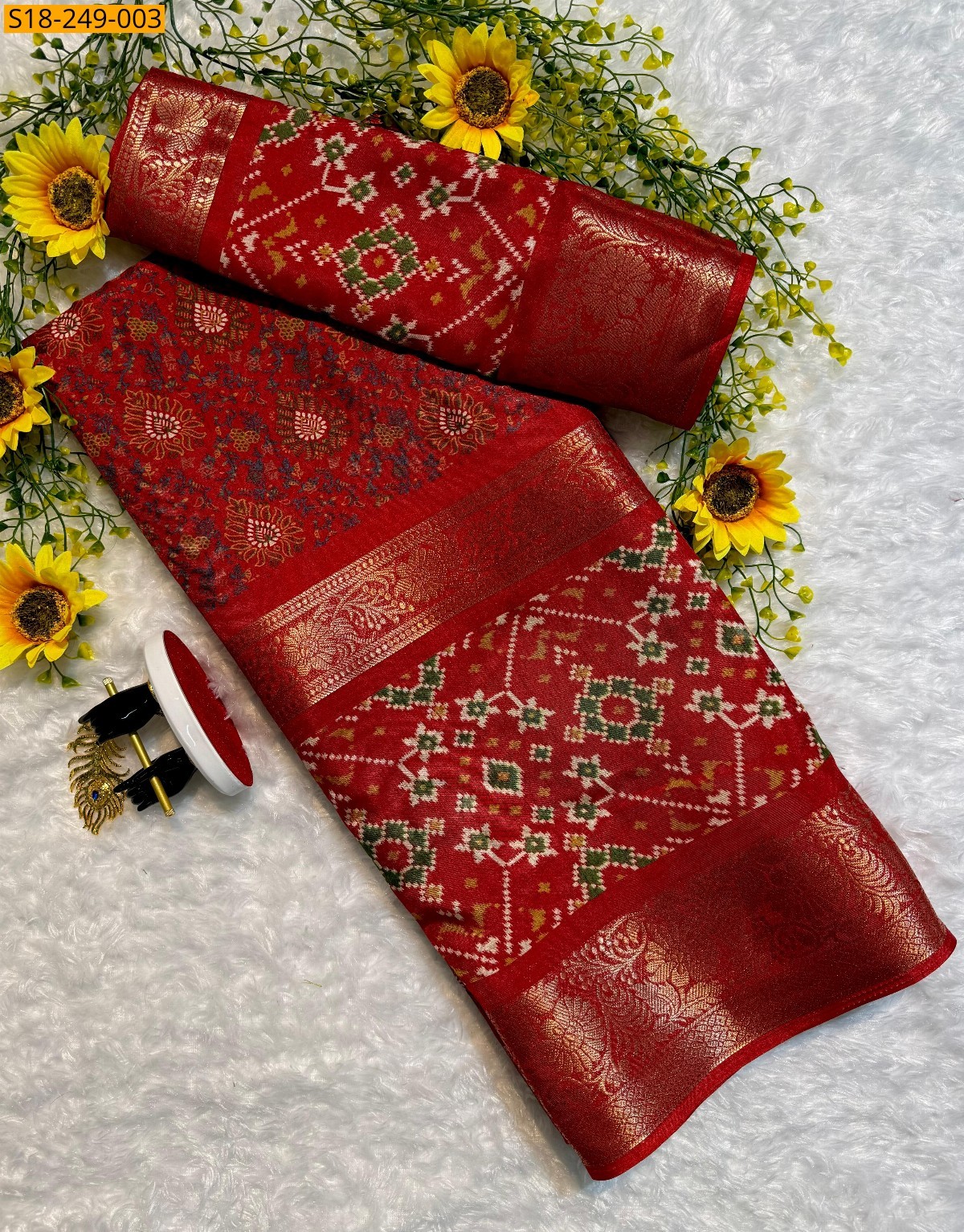 Red Fancy dola silk saree