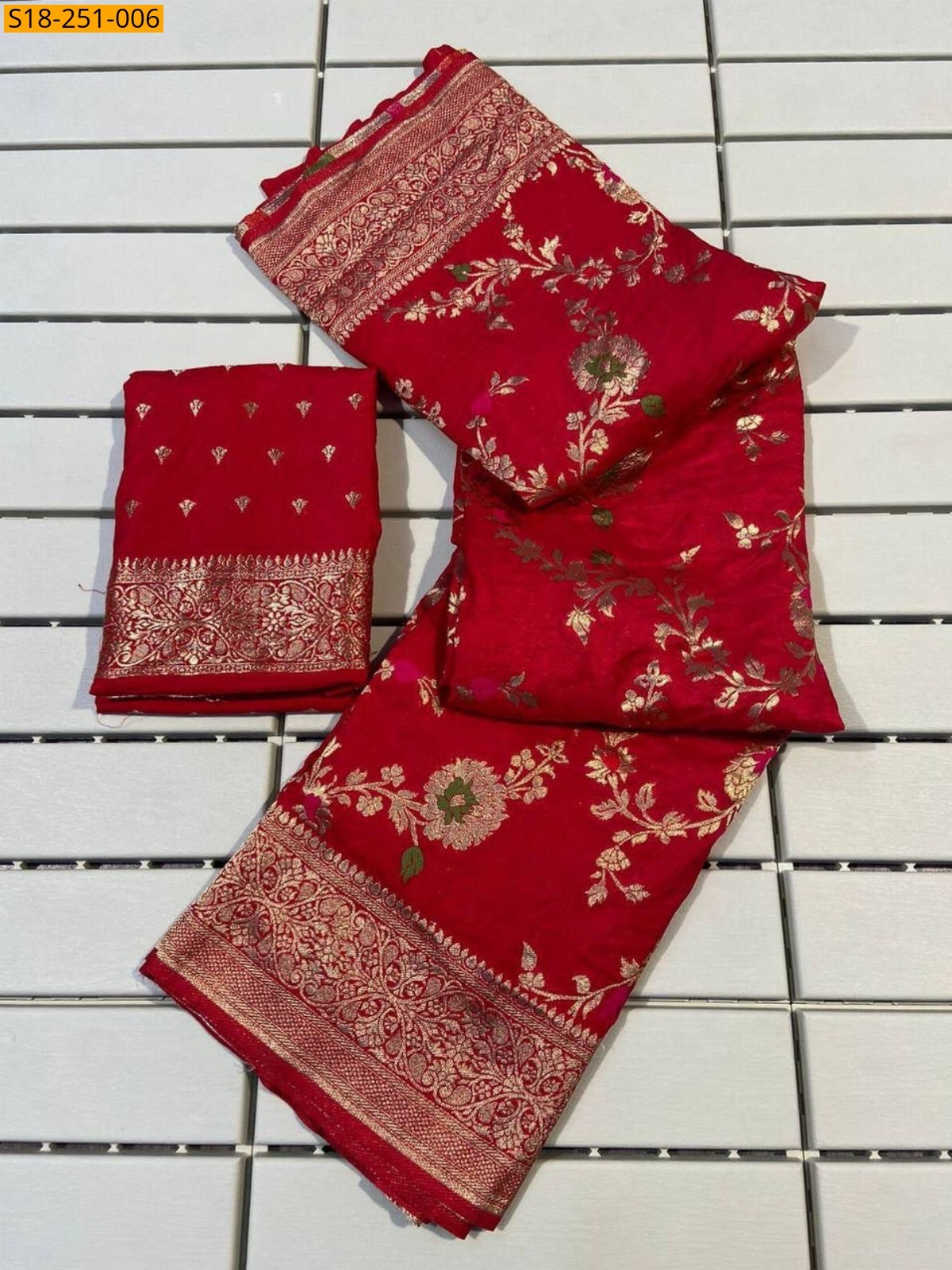 Red Banarasi khadi georgette saree