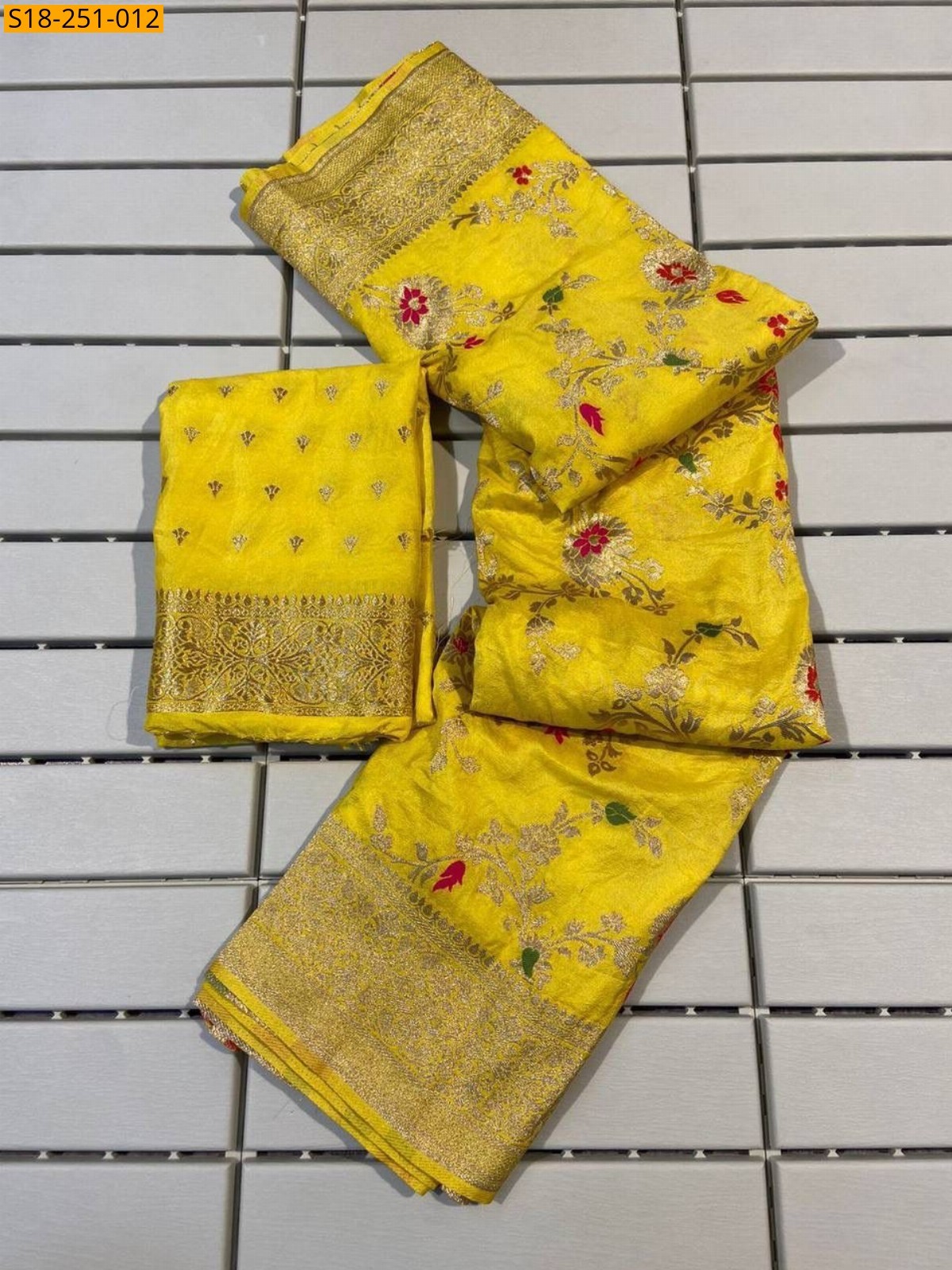 Yellow Banarasi khadi georgette saree