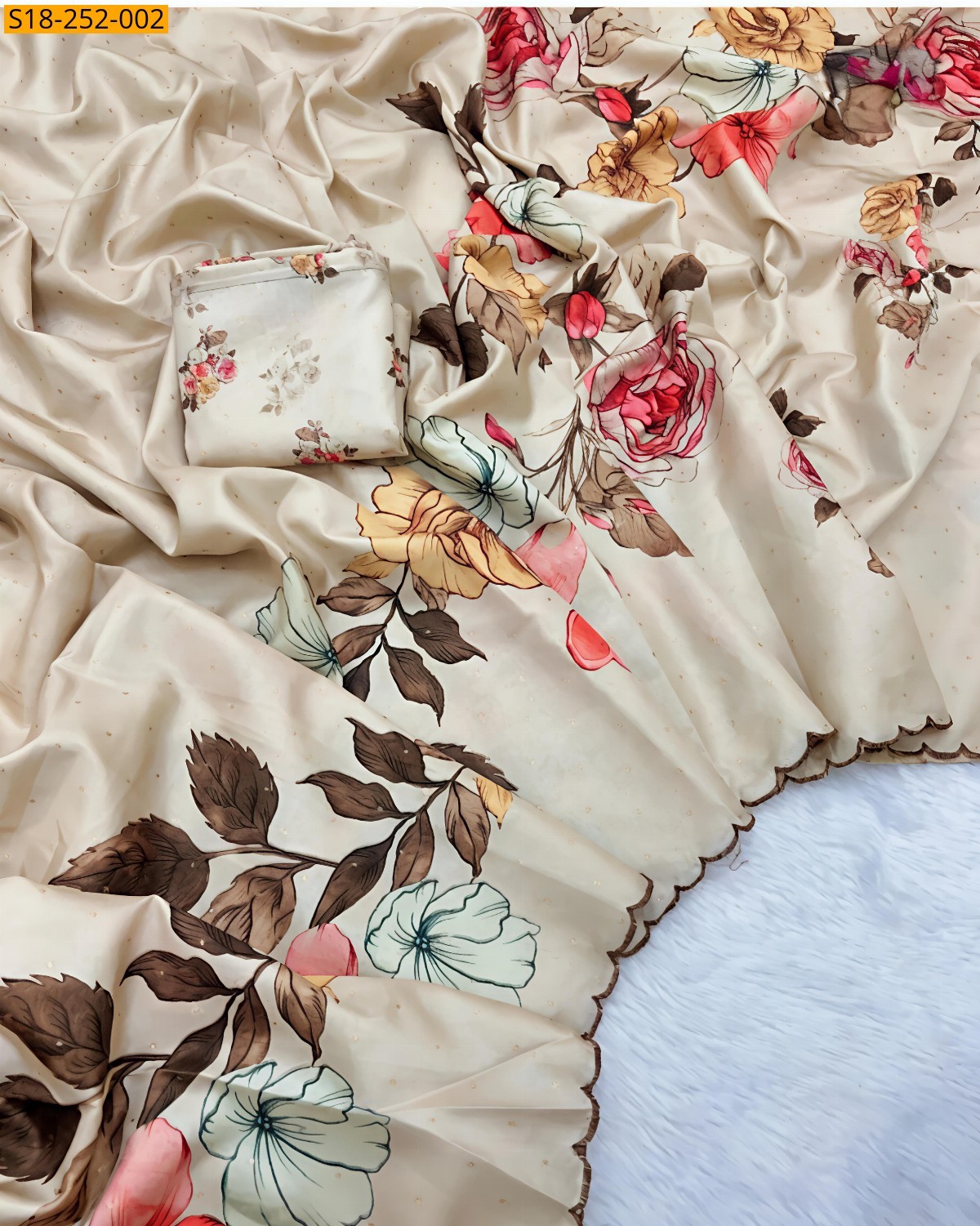 Off white Tussar silk tulip printed sarees