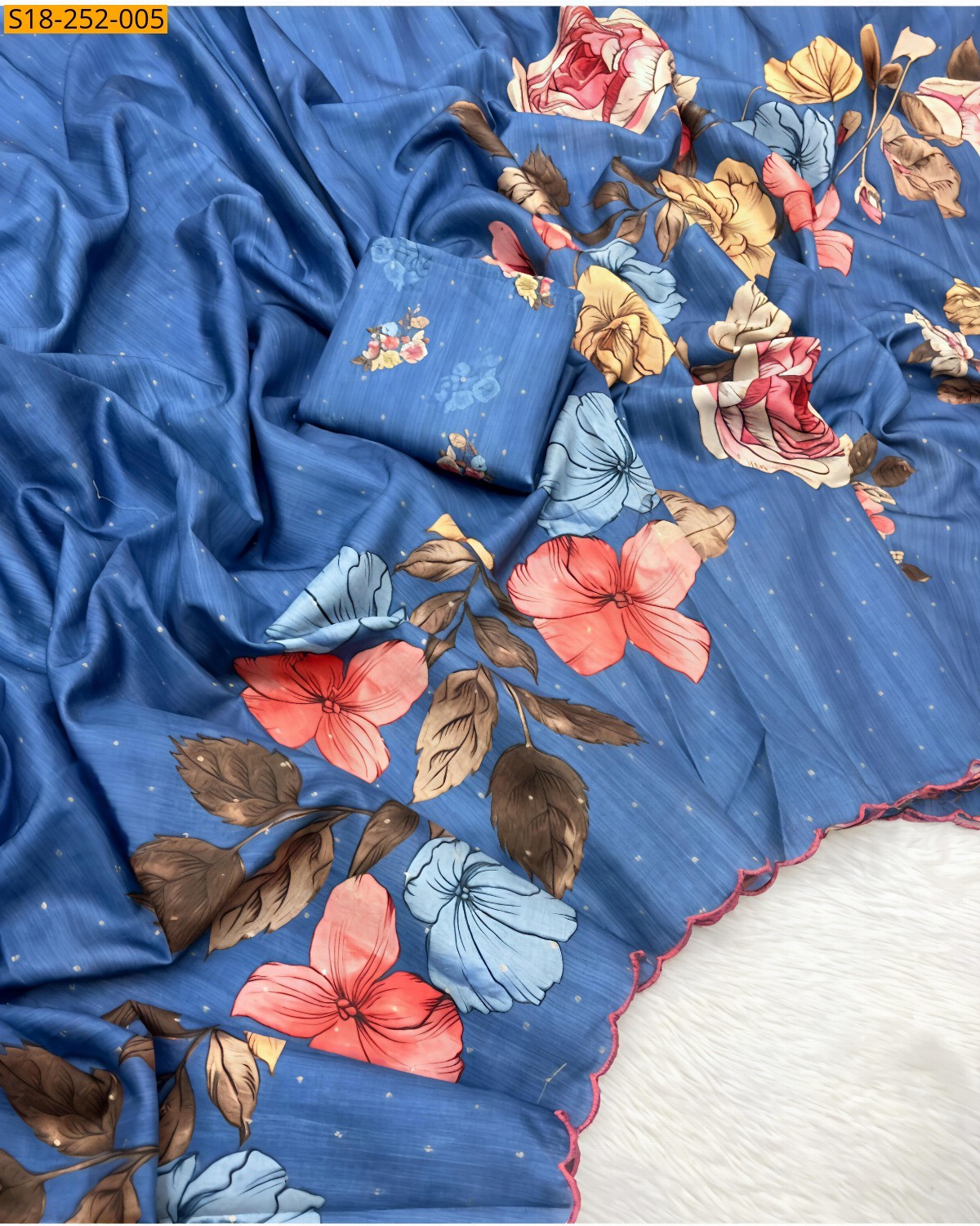 Blue Tussar silk tulip printed sarees