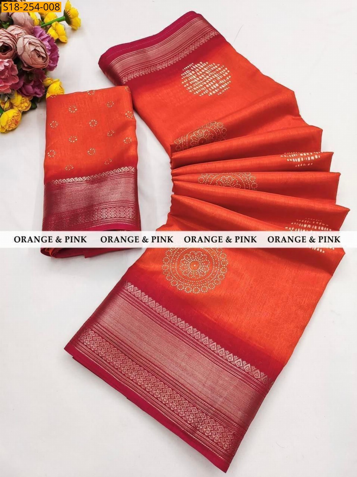 Orange Fancy Dola Silk Saree