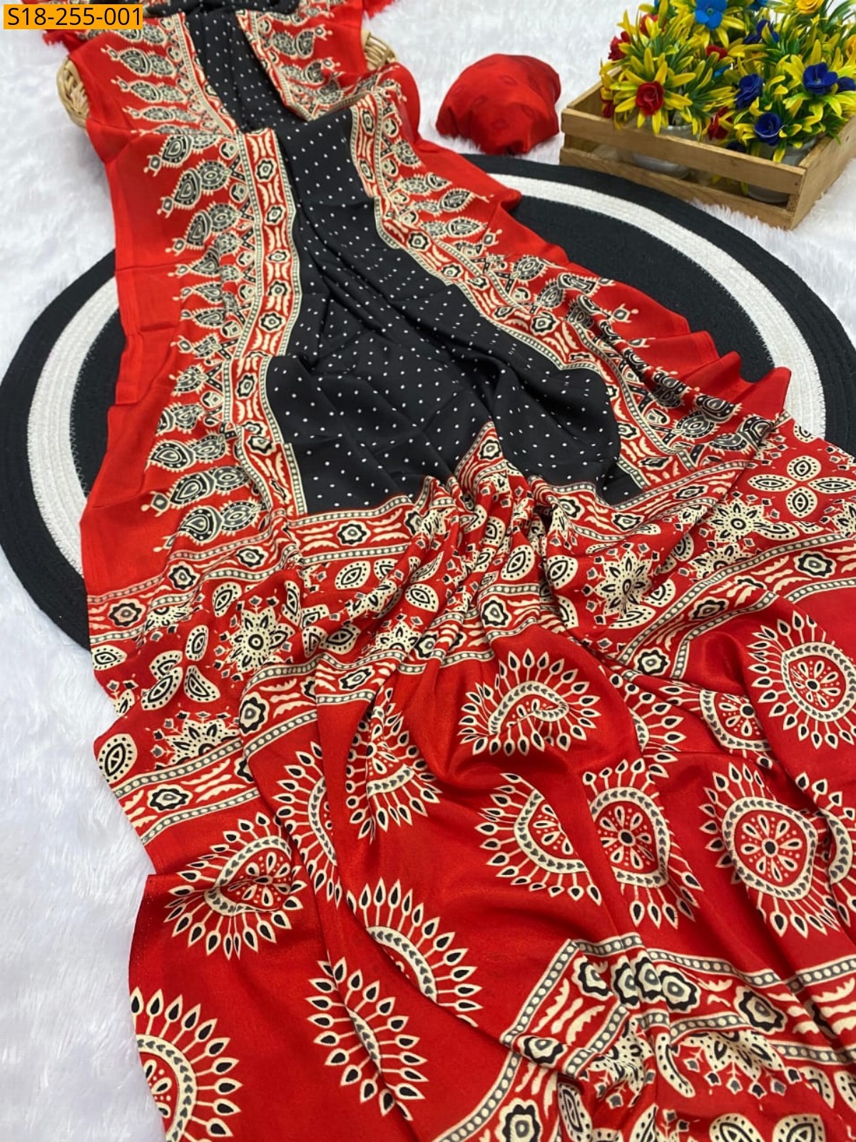 Black Fancy ajrakh silk saree