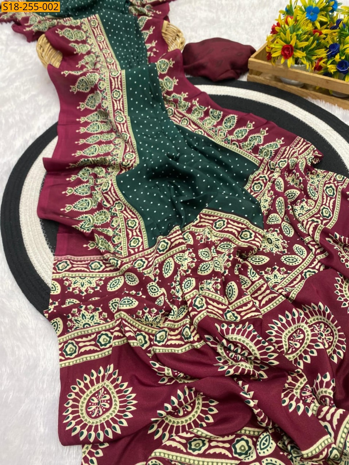 Green Fancy ajrakh silk saree