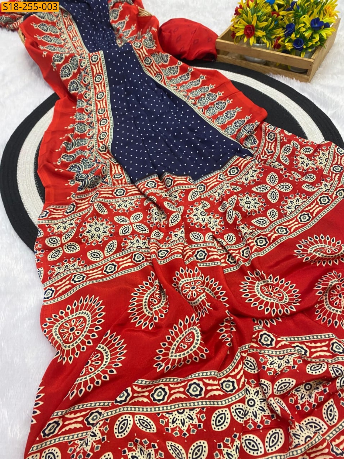 Navy Fancy ajrakh silk saree