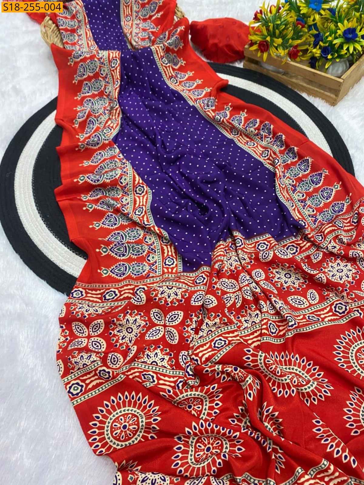 Violet Fancy ajrakh silk saree