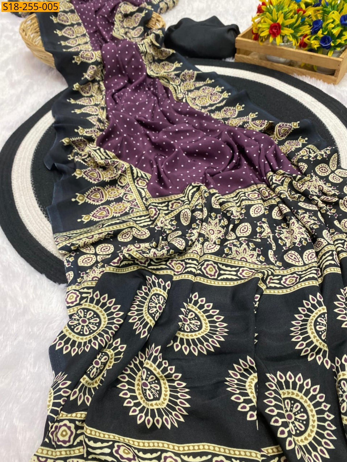 Magenta Fancy ajrakh silk saree