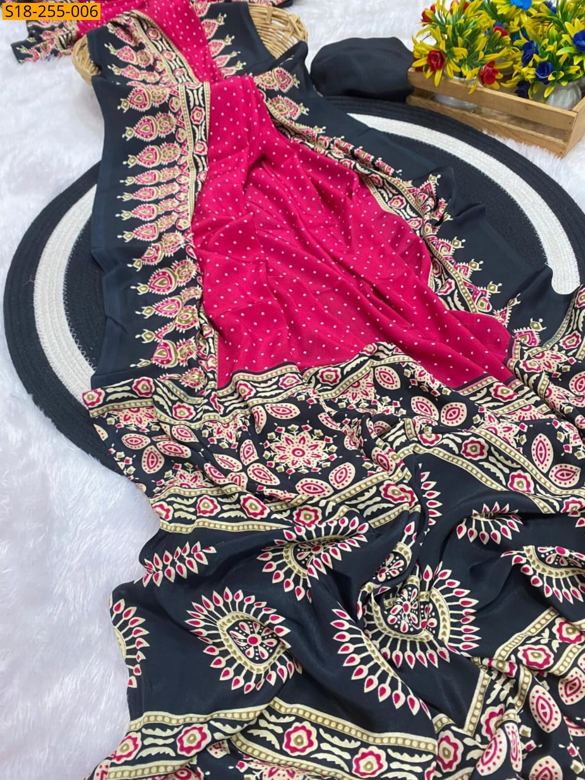 Pink Fancy ajrakh silk saree