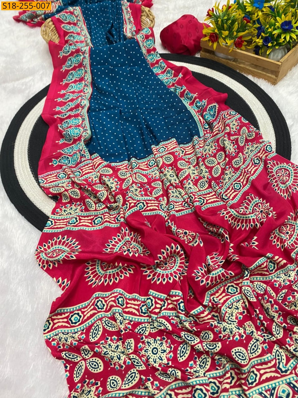 Blue Fancy ajrakh silk saree