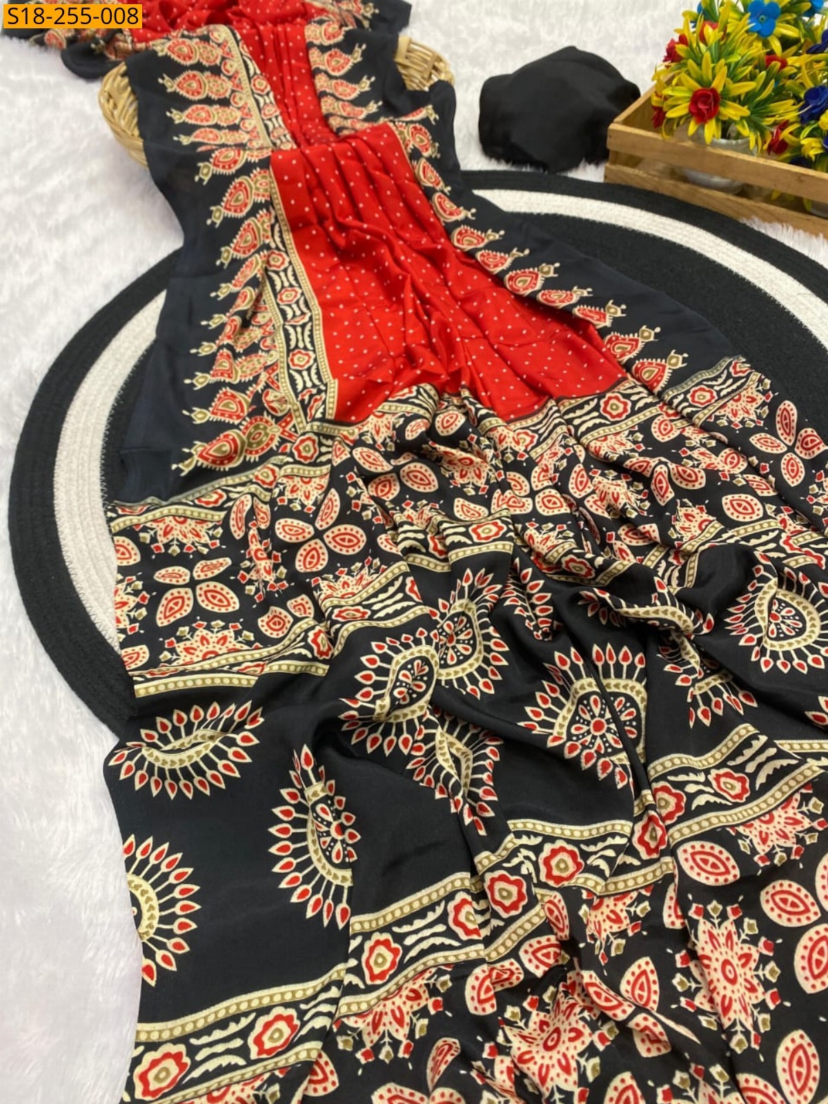 Red Fancy ajrakh silk saree