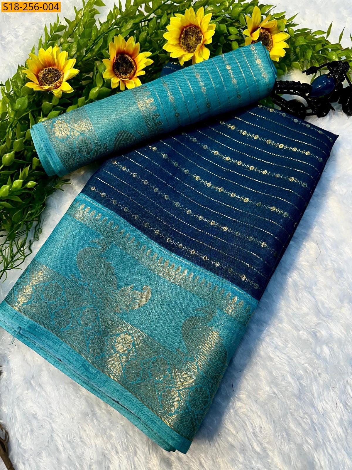 Dark Sky Blue Dola silk sarees