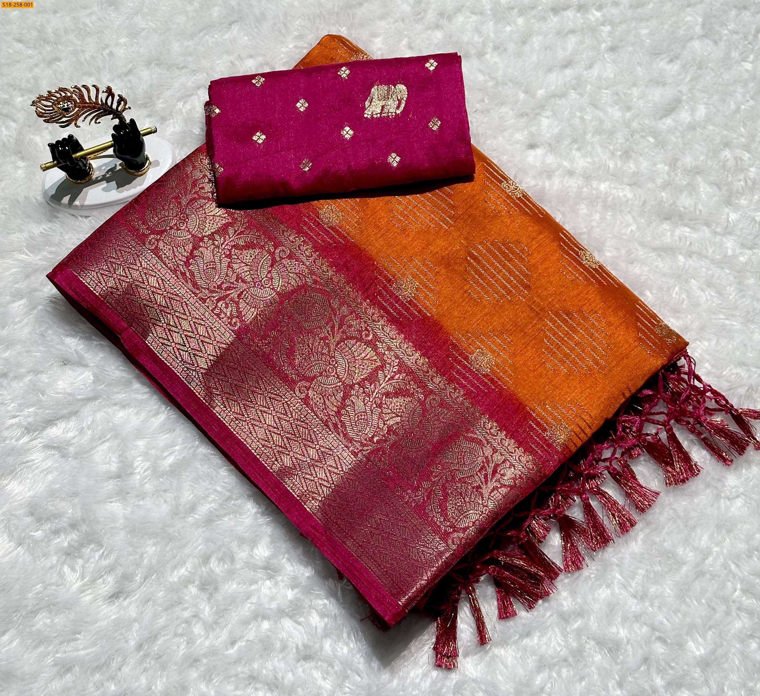 Orange Semi Dola Silk Saree