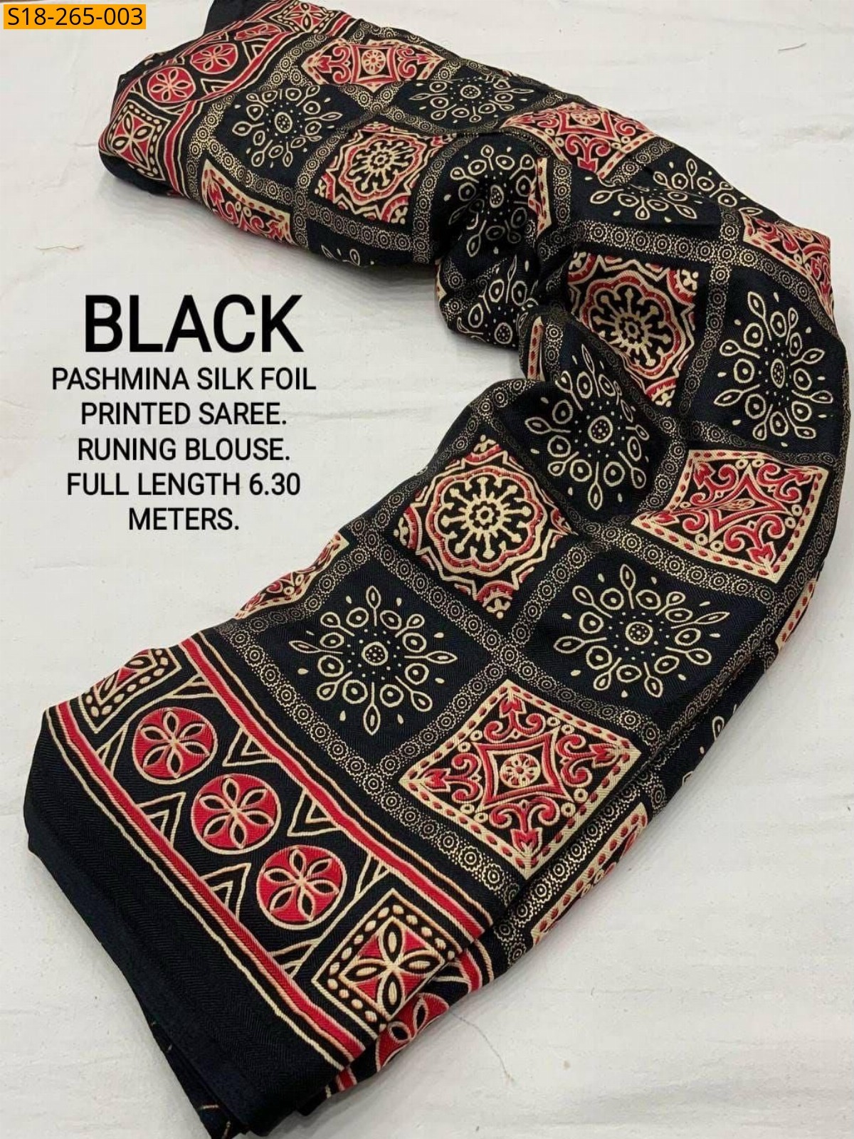 Black Fancy pashmina silk printed sarees