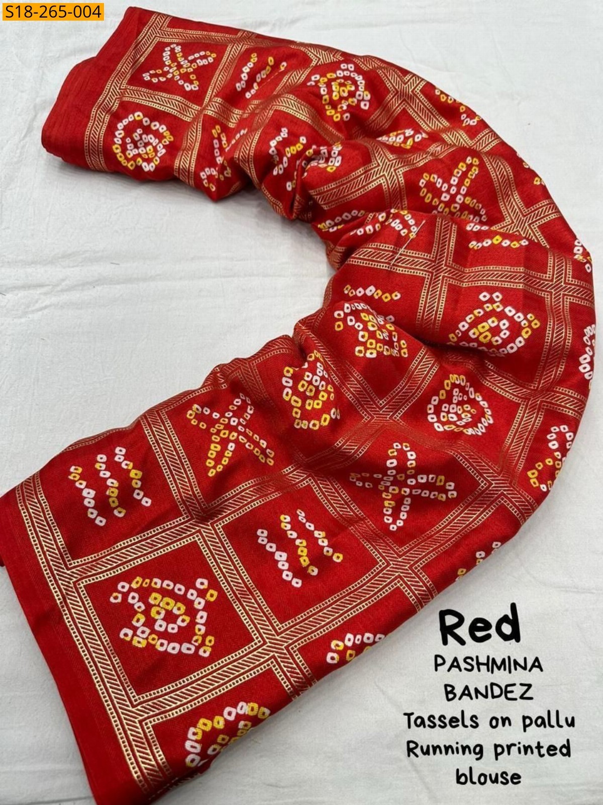 Red Fancy pashmina silk printed sarees