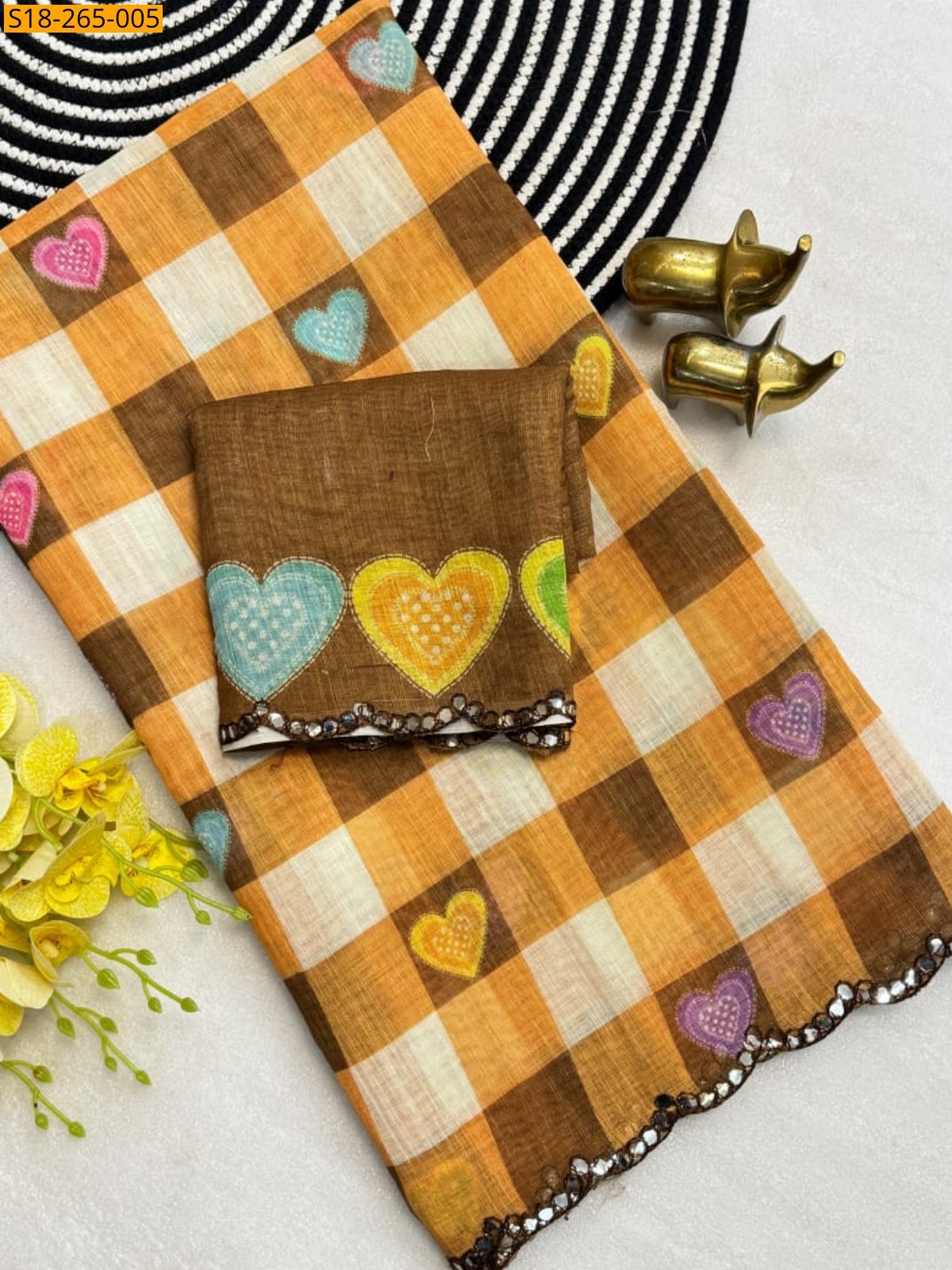Brown Fancy Soft Linen cotton Saree