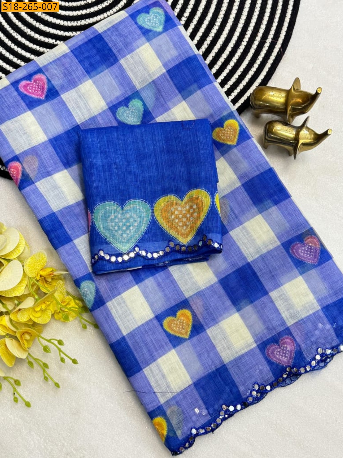 Ink Blue Fancy Soft Linen cotton Saree