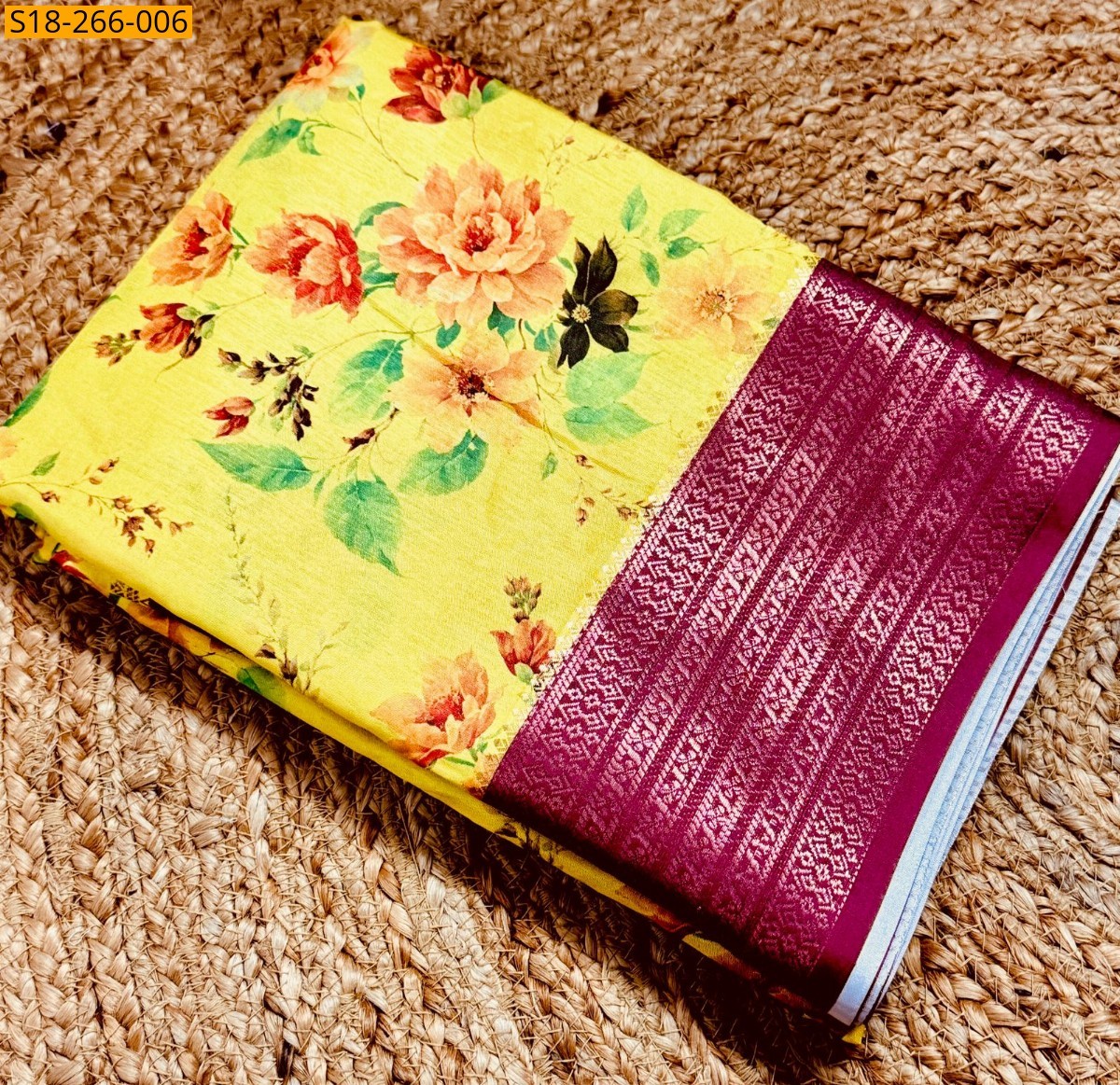 Yellow Semi Crepe mysore silk sarees