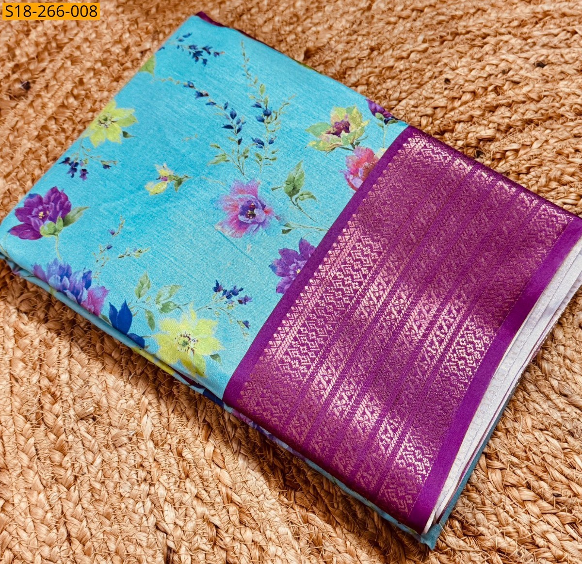 Blue Semi Crepe mysore silk sarees