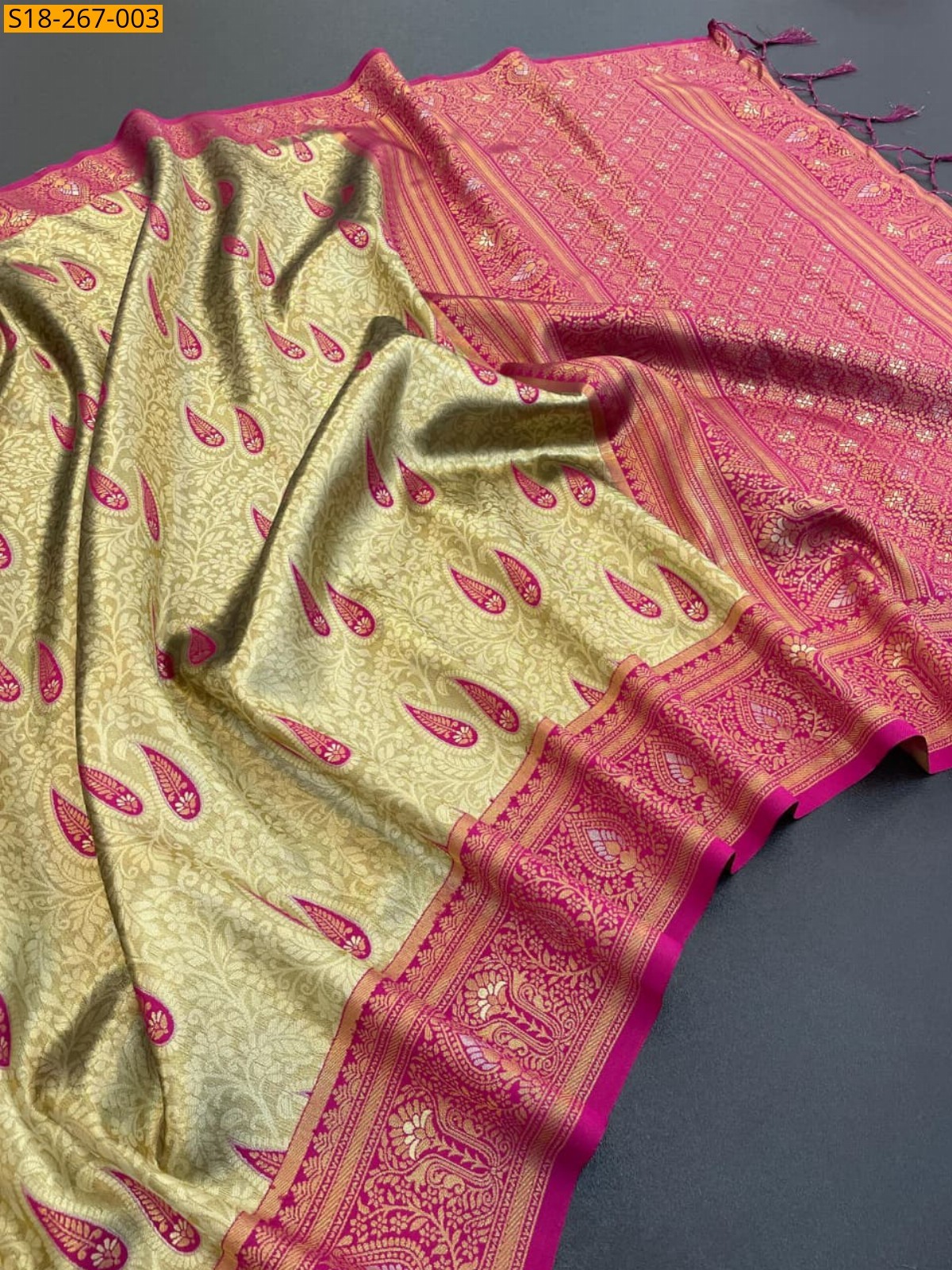 Pink Beautiful banarasi tissue silk saree